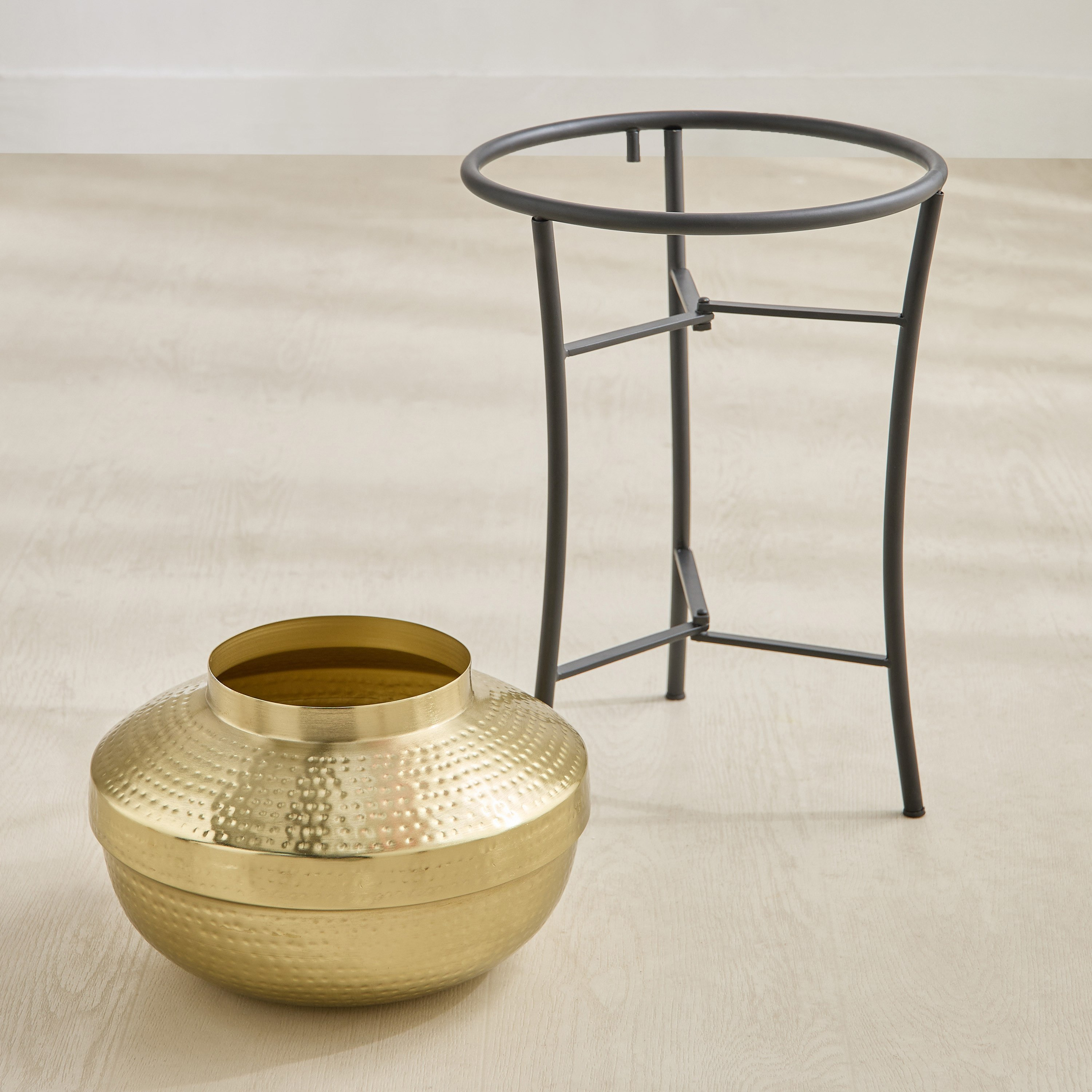 Avya Metal Hammered Planter with Stand - 29.5x29.5x51 cm-PROMO_HB_BAH_THRESHOLD_Homeware_100426-image-3