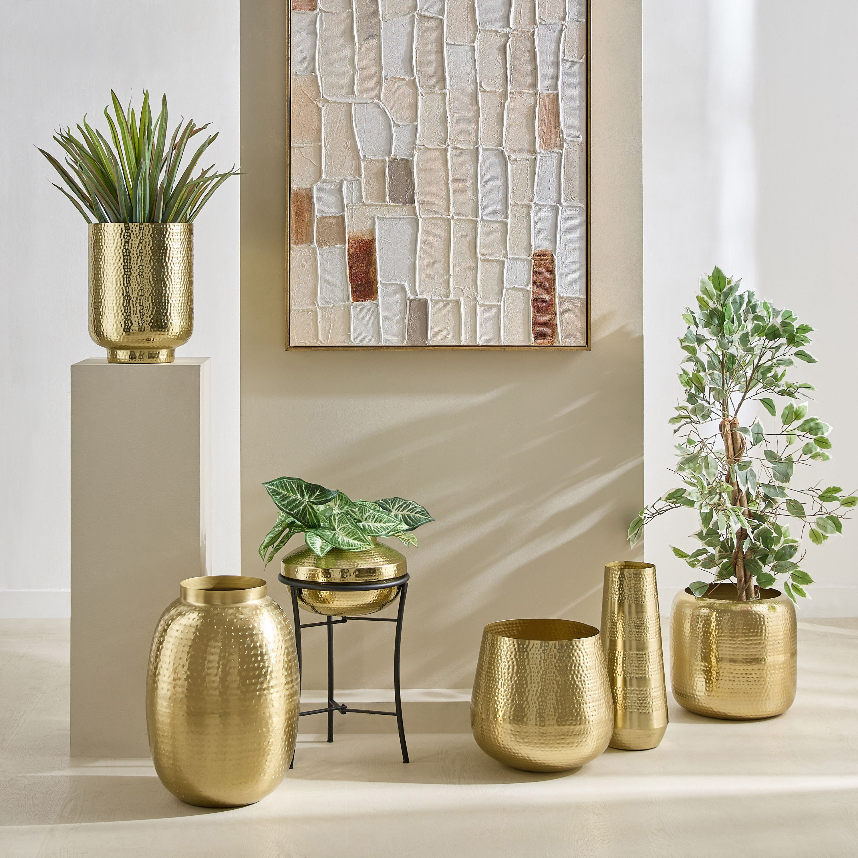 إناء زرع معدن مطروق بقاعدة من أفيا - 25x25x32 سم-PROMO_HB_AE_B1G1_250925-image-4
