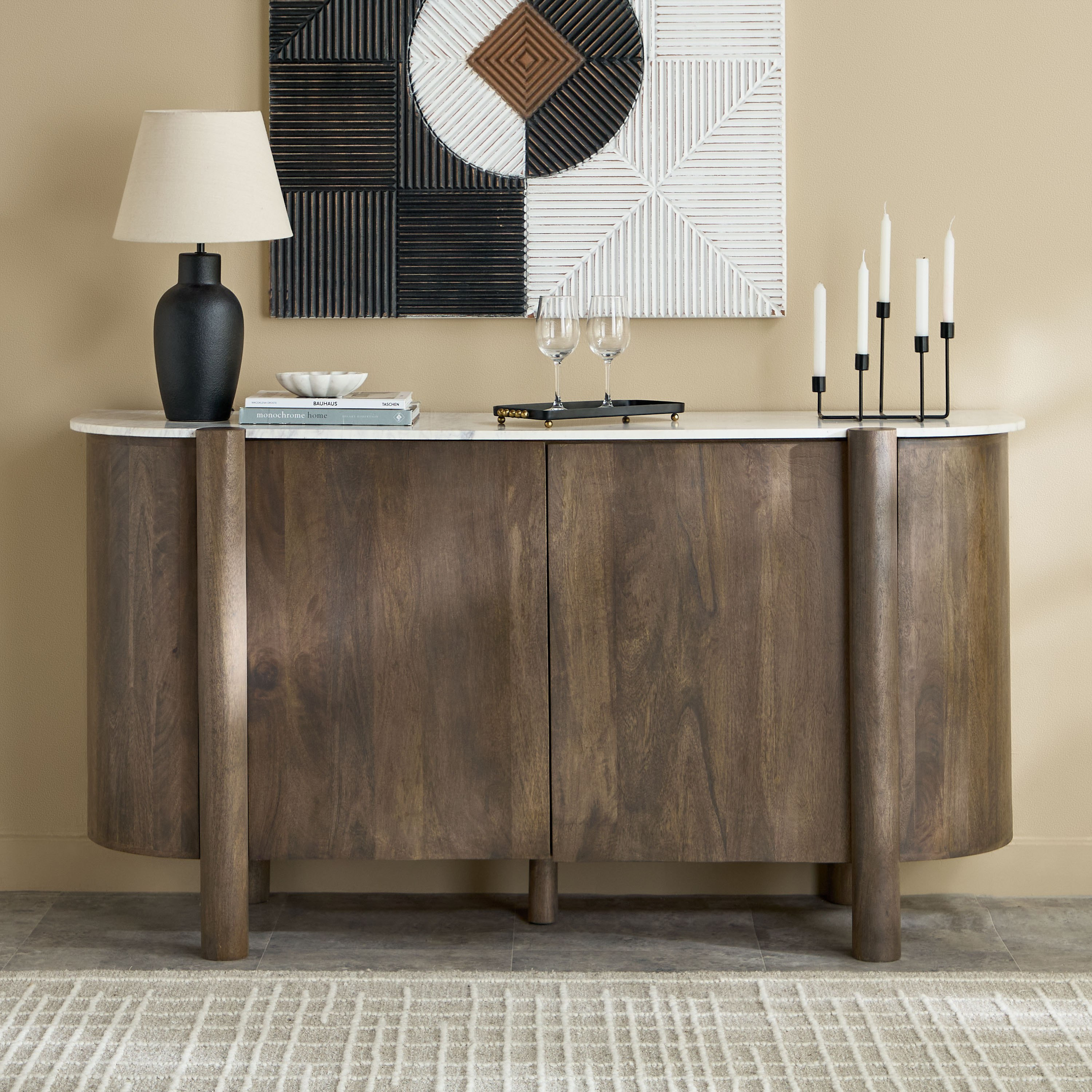 خزانة جانبية 1.6 متر من الخشب الصلب بسطح من الرخام طبيعي - ألدوس من فيندرا-hbxfurniture-diningroom-buffetsandsideboards-image-2