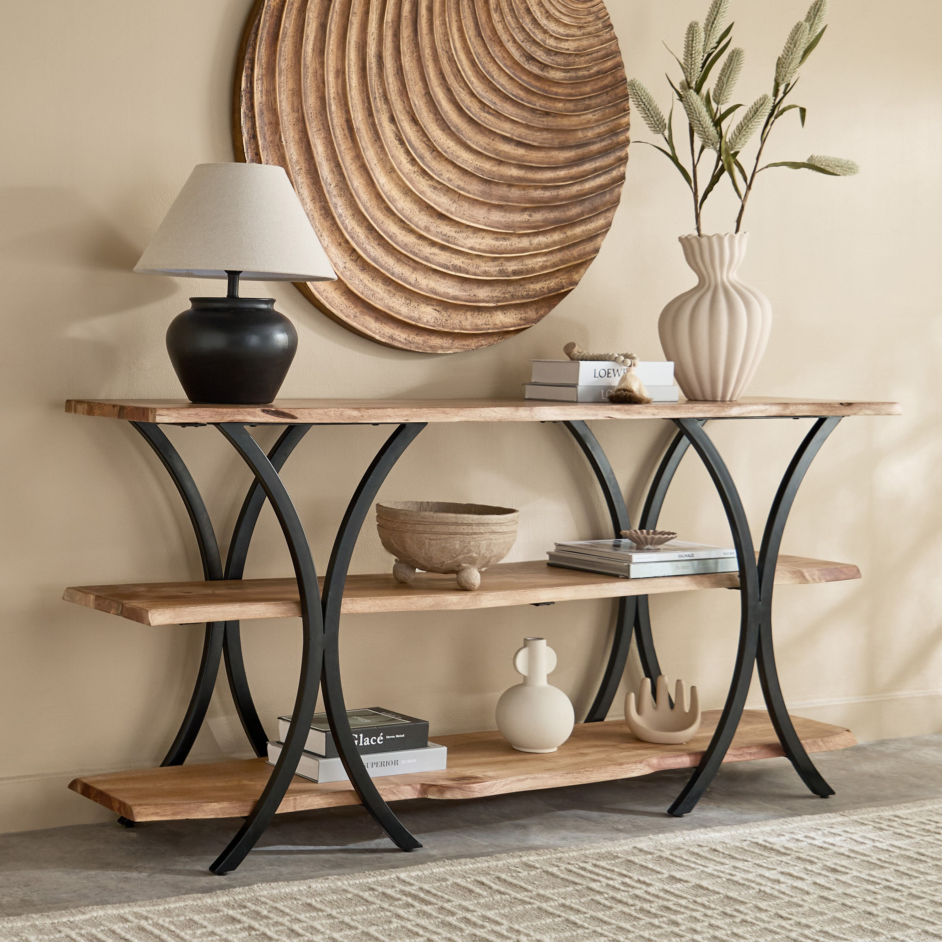 Cavon Rusic Solid Wood 1.6 Meter Console Table and High TV Unit for TVs upto 65 inches-hbxlivingroom-mediaunitsandstorage-tvunits-image-1