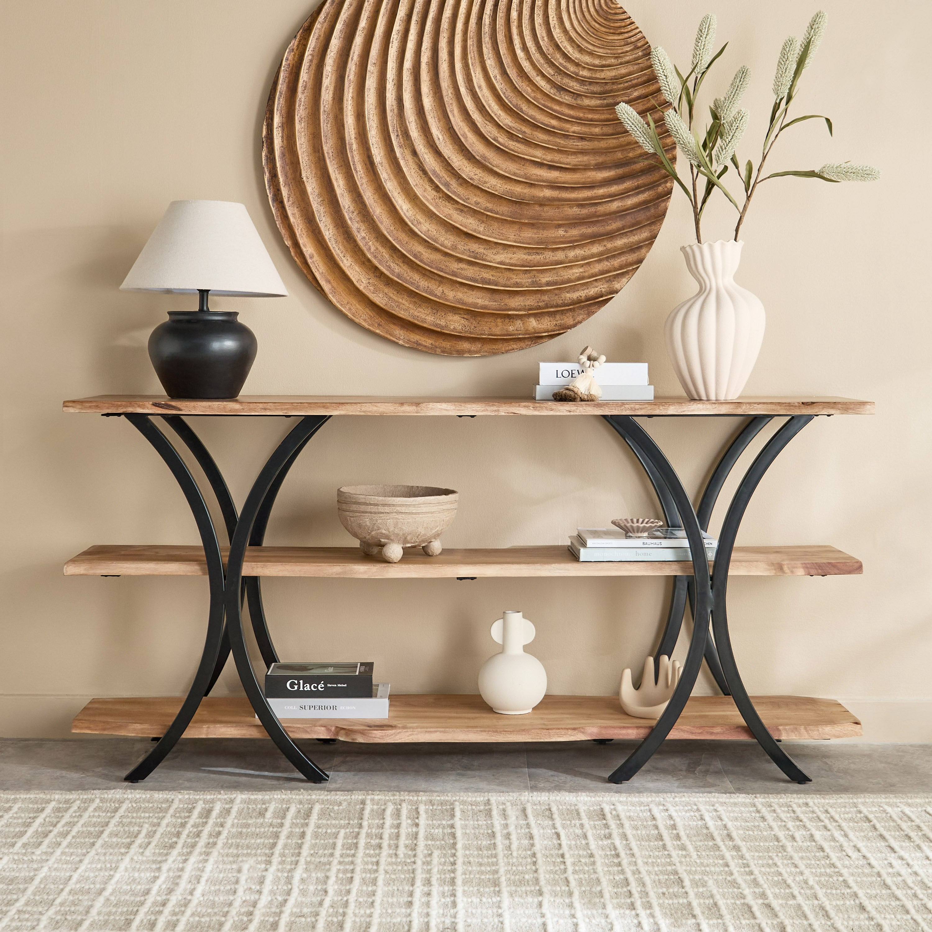 Cavon Rusic Solid Wood 1.6 Meter Console Table and High TV Unit for TVs upto 65 inches-hbxlivingroom-mediaunitsandstorage-tvunits-image-2