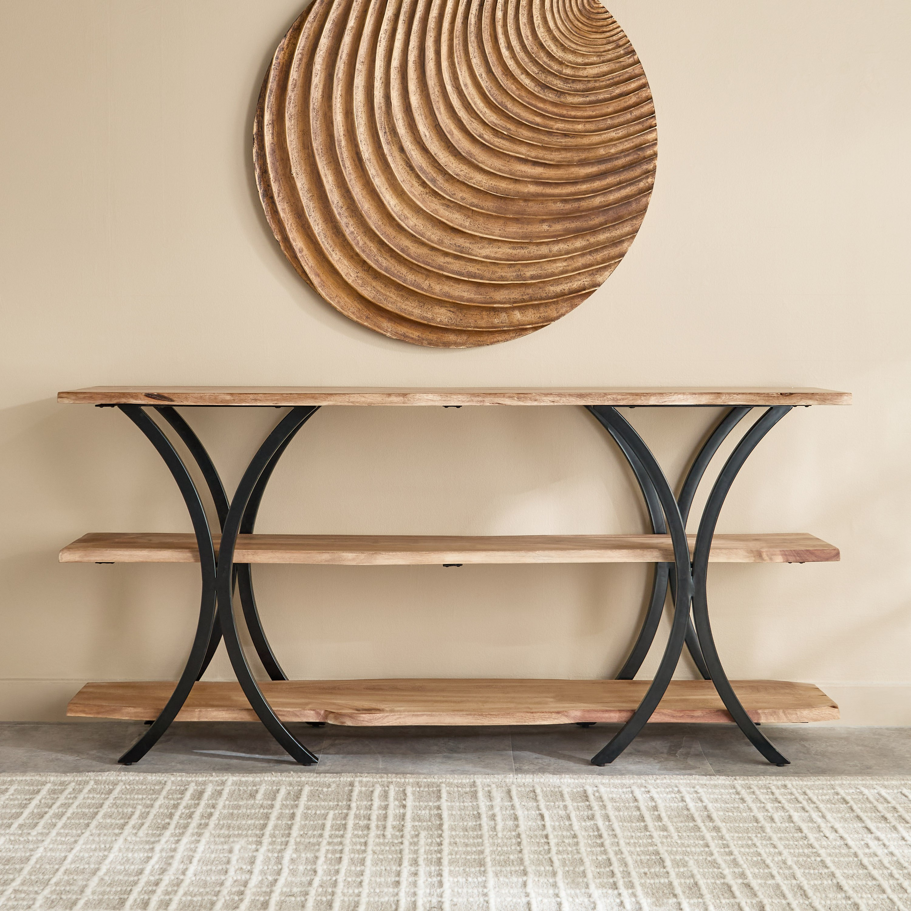 Cavon Rusic Solid Wood 1.6 Meter Console Table and High TV Unit for TVs upto 65 inches-hbxlivingroom-mediaunitsandstorage-tvunits-image-3