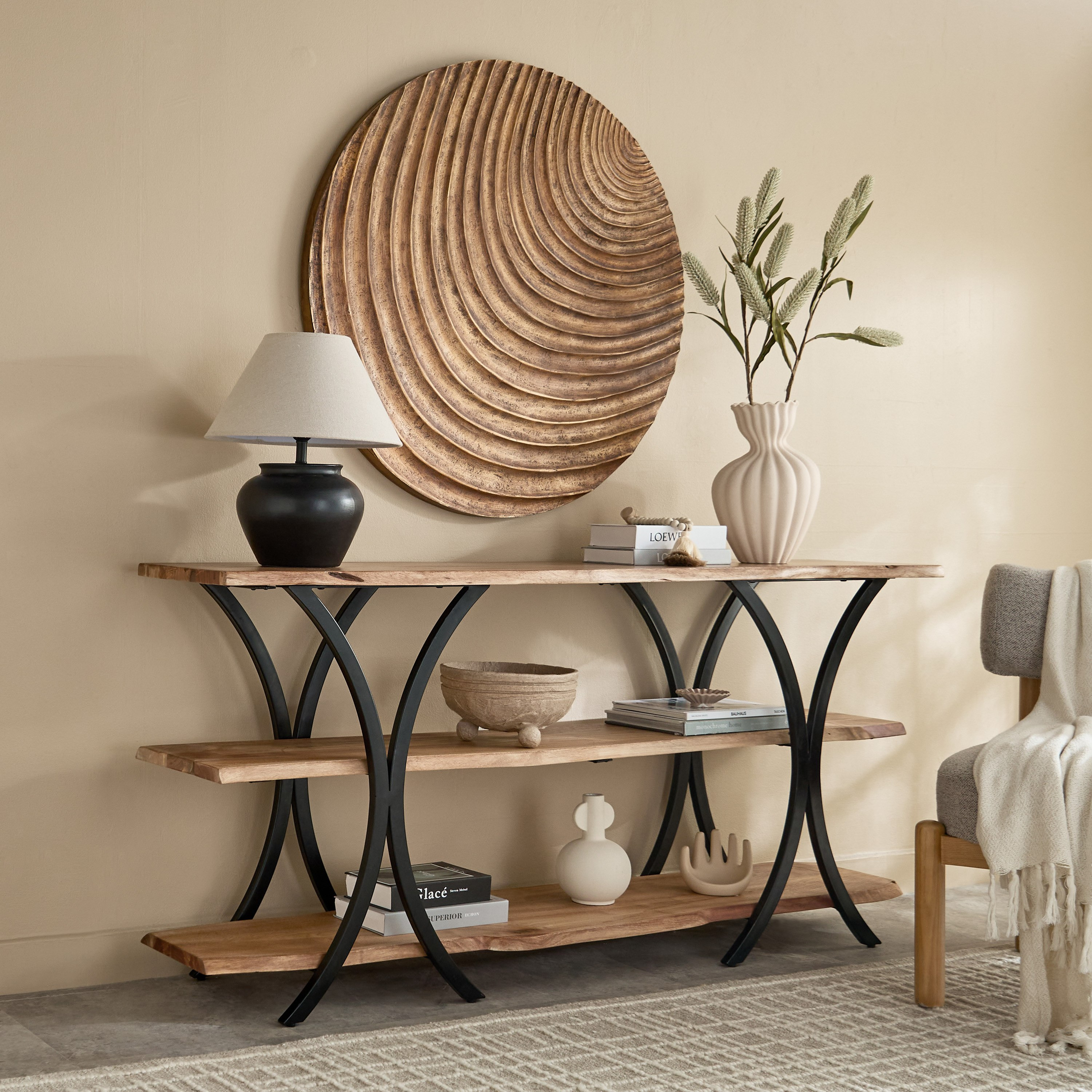 Cavon Rusic Solid Wood 1.6 Meter Console Table and High TV Unit for TVs upto 65 inches-hbxlivingroom-mediaunitsandstorage-tvunits-image-7