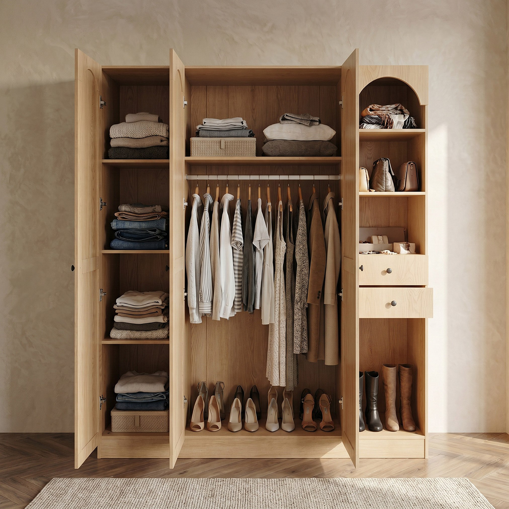 خزانة ملابس 3 أبواب و2 درج ووحدة تخزين من موڤو أركاديا-hbxfurniture-wardrobes-image-3