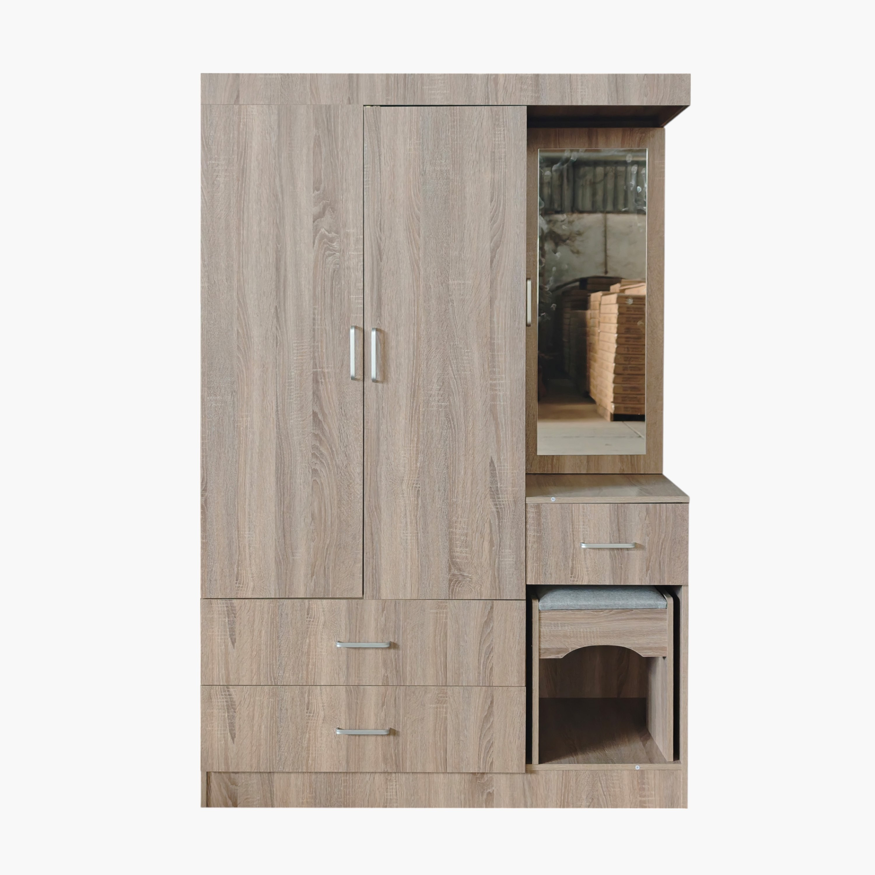 Movo Coda 2-Door 3-Drawer Wardrobe with Mirror and Stool-hbxfurniture-wardrobes-image-2