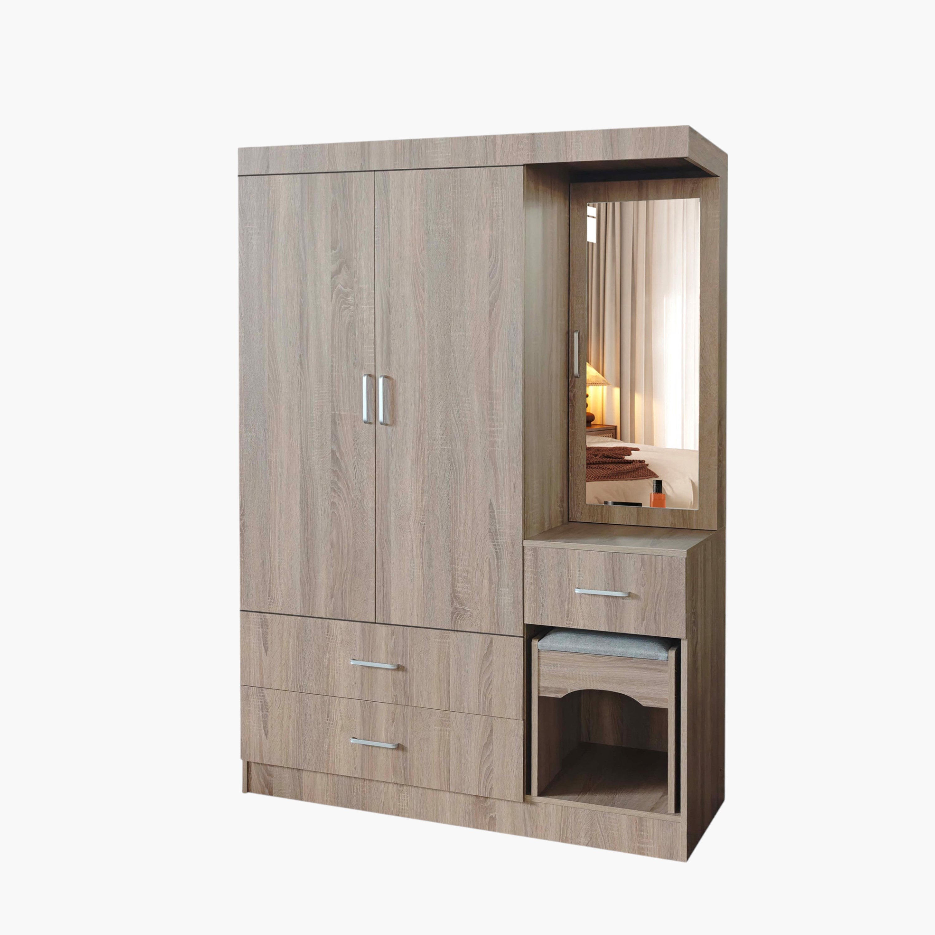 Movo Coda 2-Door 3-Drawer Wardrobe with Mirror and Stool-hbxfurniture-wardrobes-image-3