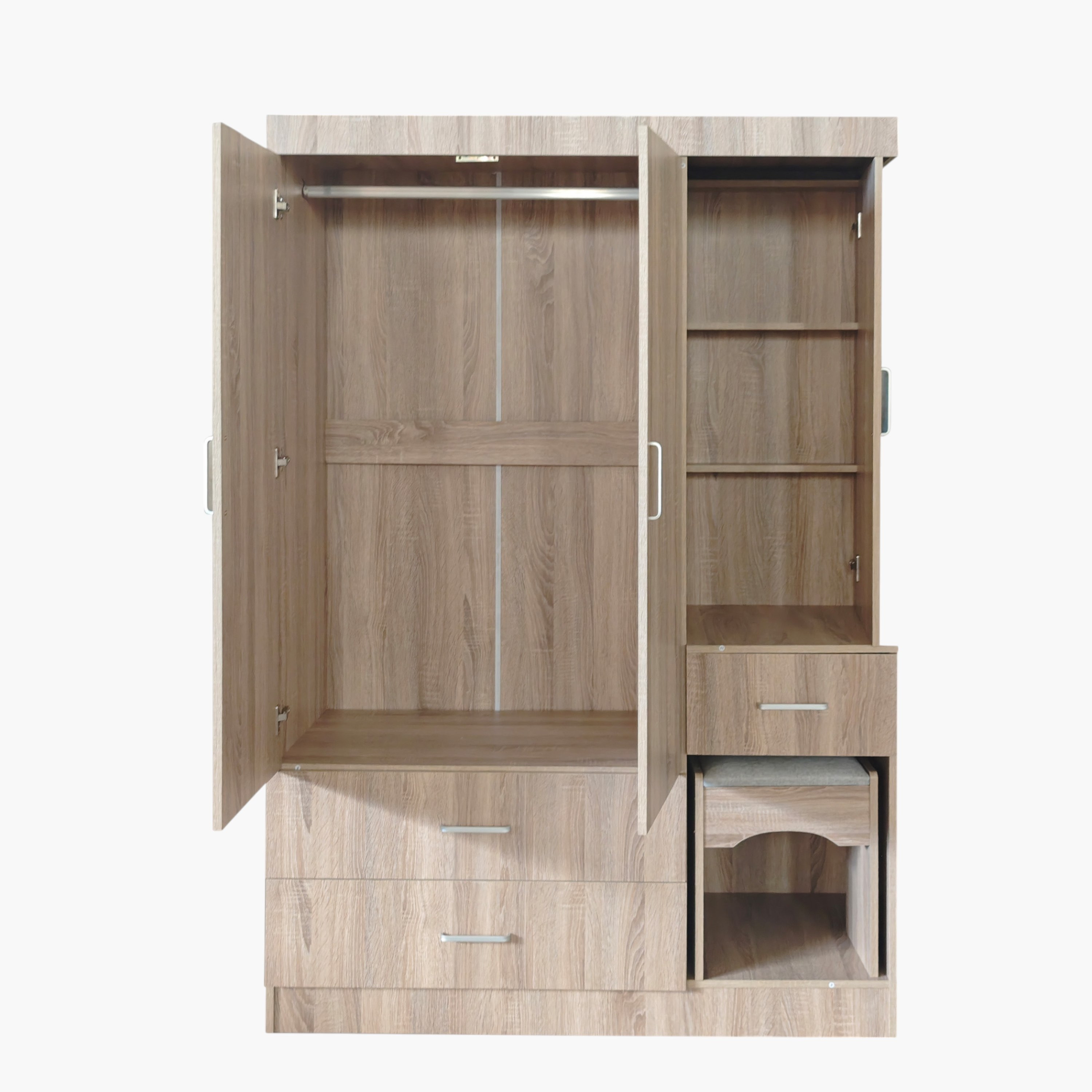 Movo Coda 2-Door 3-Drawer Wardrobe with Mirror and Stool-hbxfurniture-wardrobes-image-4