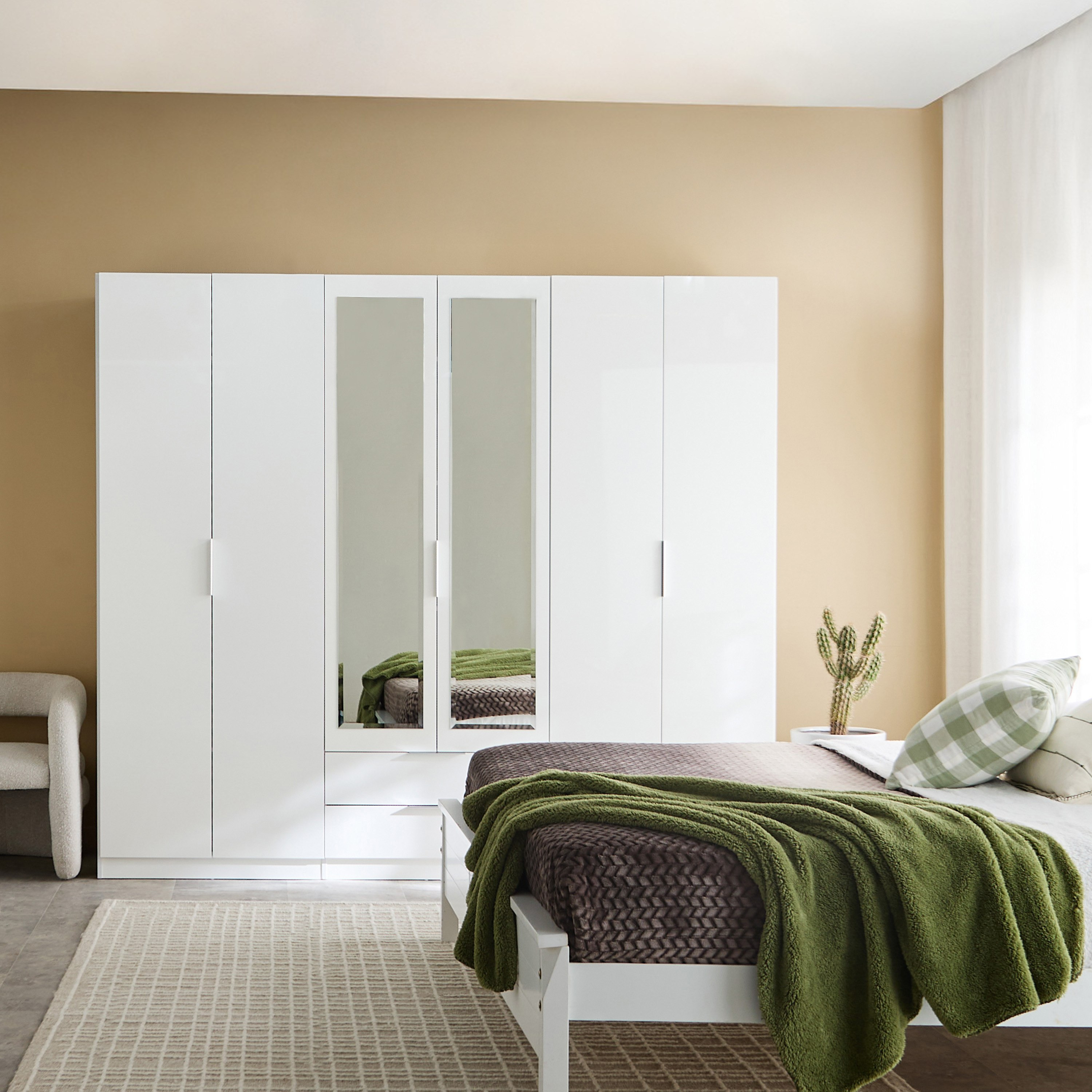 Liberty 6-Door High Gloss Wardrobe with 2 Drawers and Mirror-hbxfurniture-wardrobes-image-10