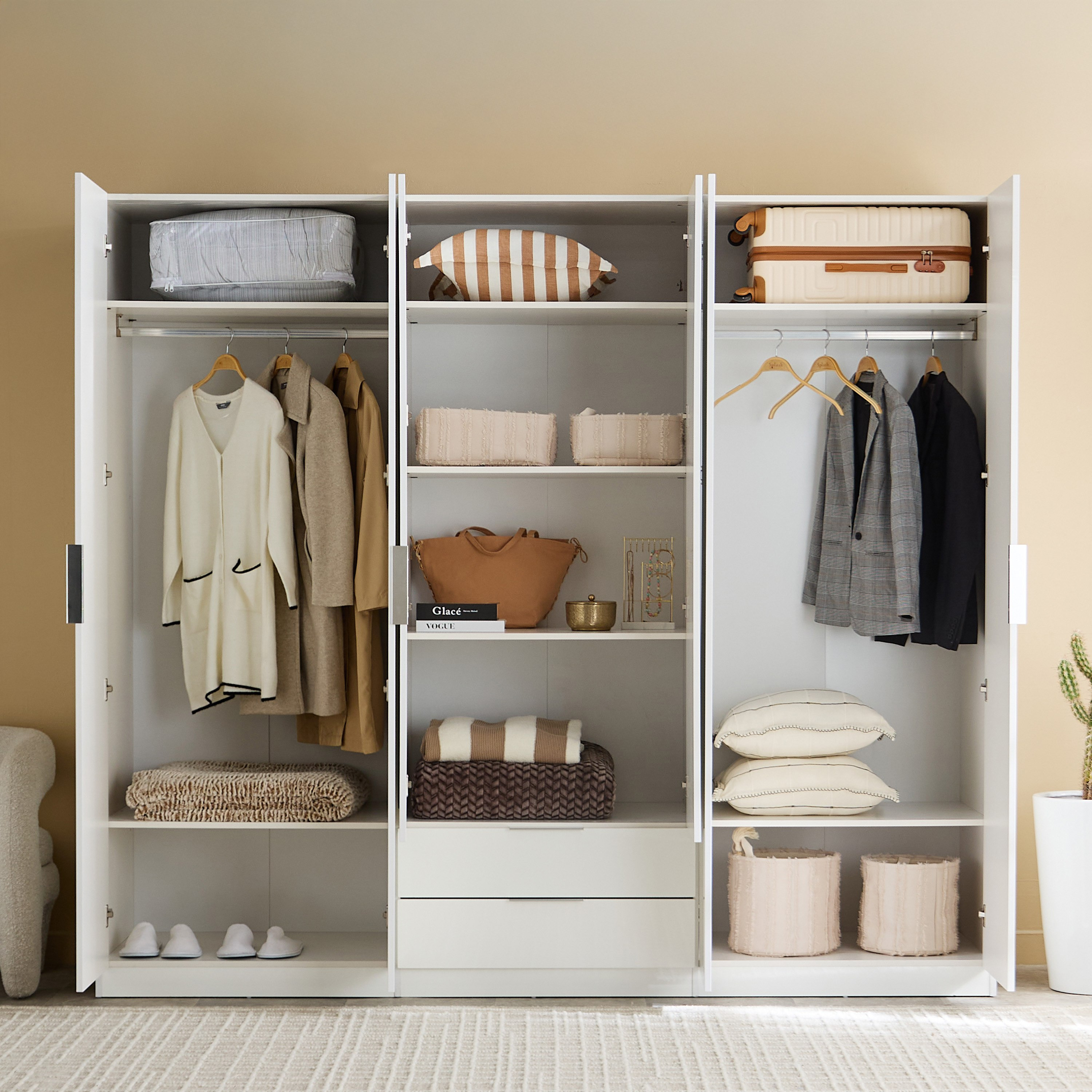 Liberty 6-Door High Gloss Wardrobe with 2 Drawers and Mirror-hbxfurniture-wardrobes-image-3