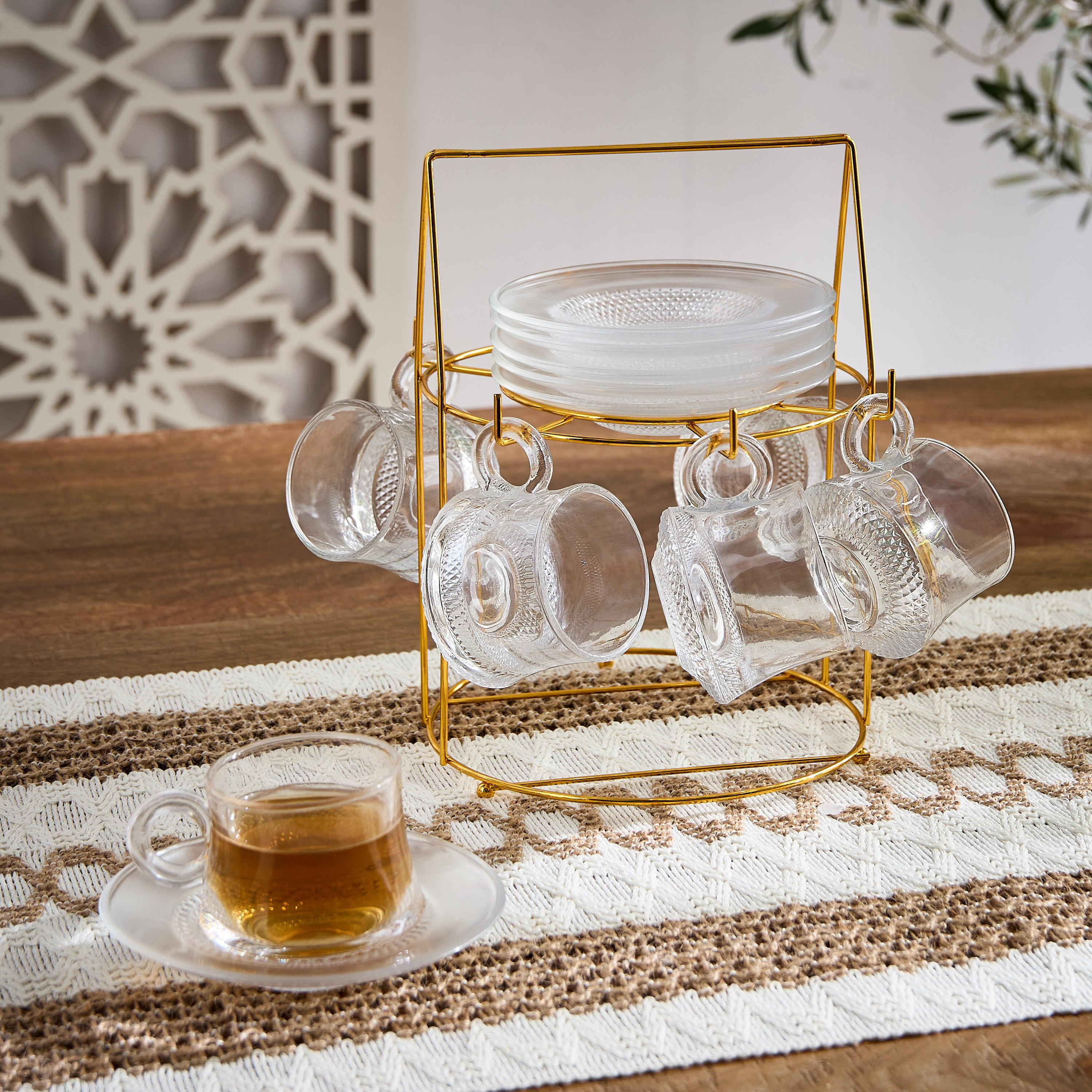 طقم فناجين وصحون زجاج 12 قطعة مع حامل من أوركيد - 100 مل-hbxhomeware-diningandtabletop-coffeeandteasets-image-1