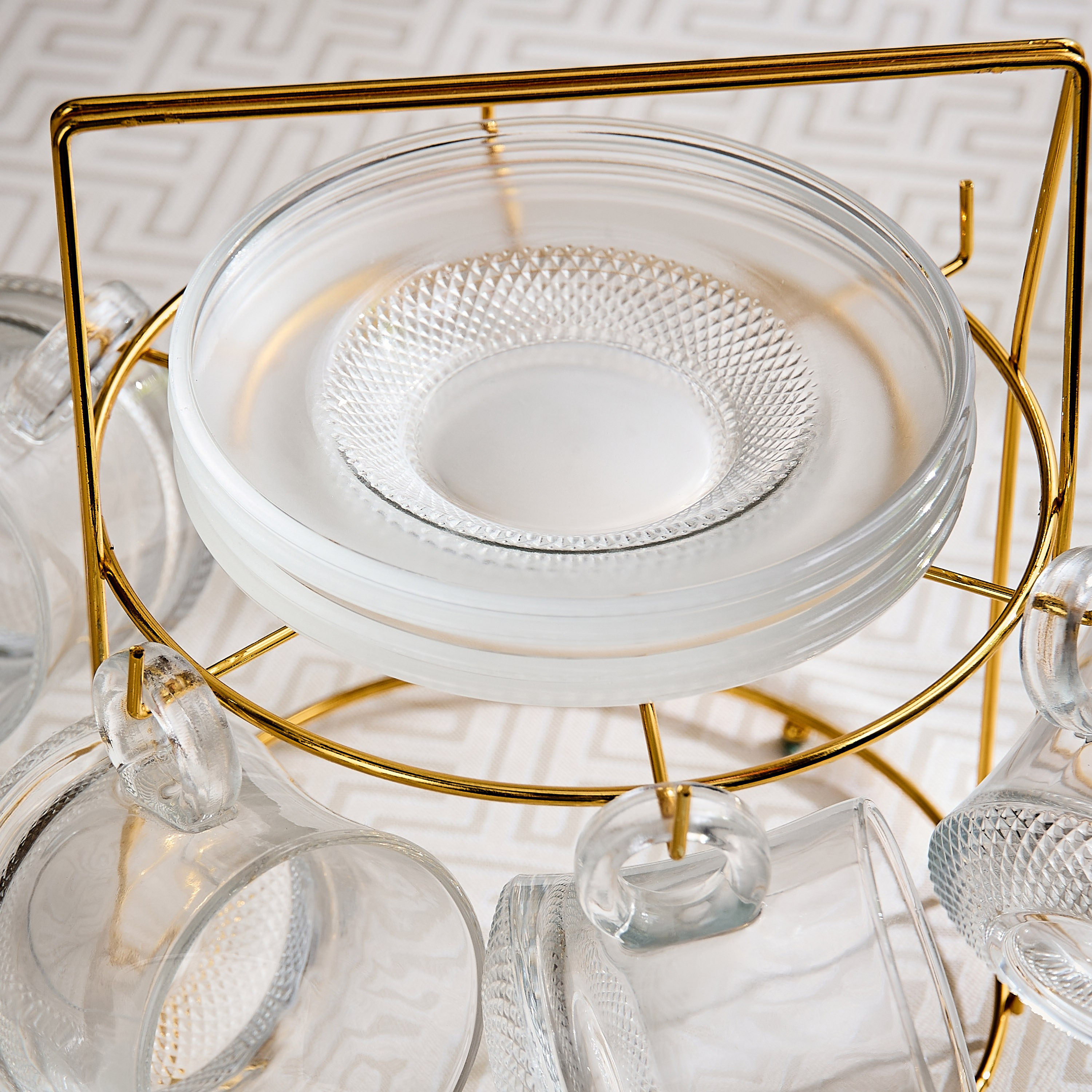 طقم فناجين وصحون قهوة زجاج مع حامل 12 قطعة من أوركيد - 160 مل-hbxhomeware-diningandtabletop-coffeeandteasets-image-4