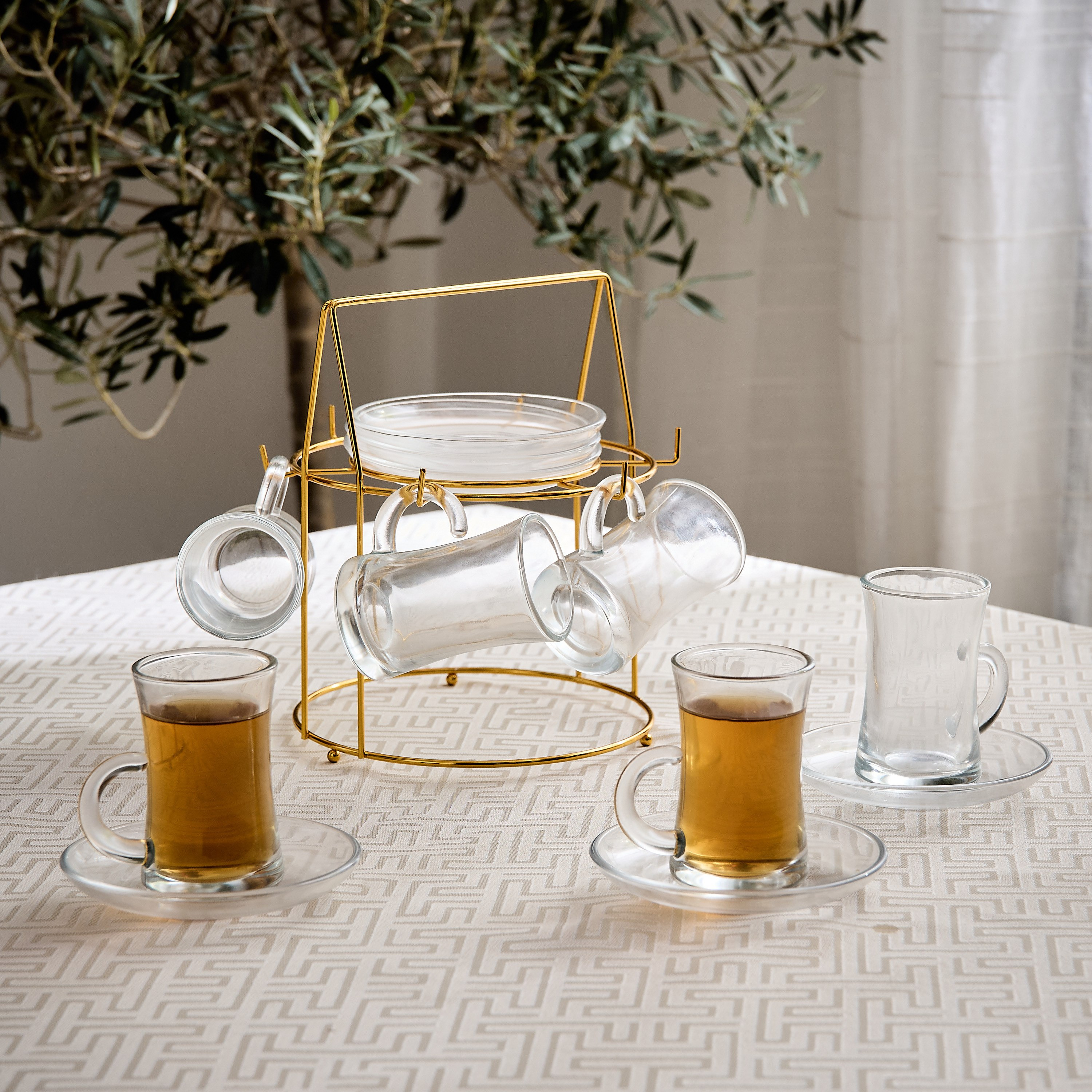 طقم فناجين إستكان زجاج وصحون 12 قطعة من أوركيد - 120 مل-hbxhomeware-diningandtabletop-coffeeandteasets-image-1