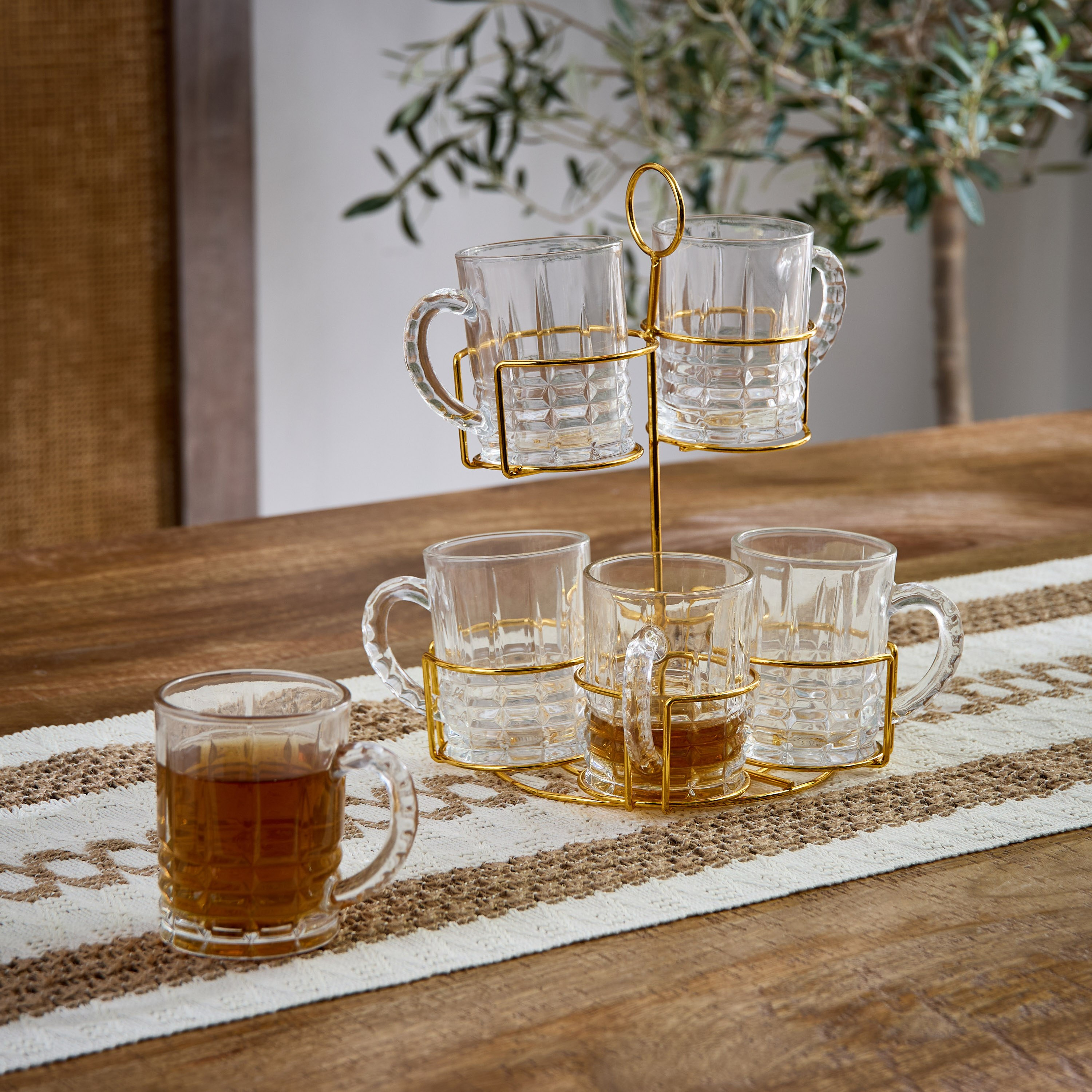 طقم مجّات زجاج 6 قطع مع حامل أوركيد - 200 مل-hbxhomeware-diningandtabletop-coffeeandteasets-image-1