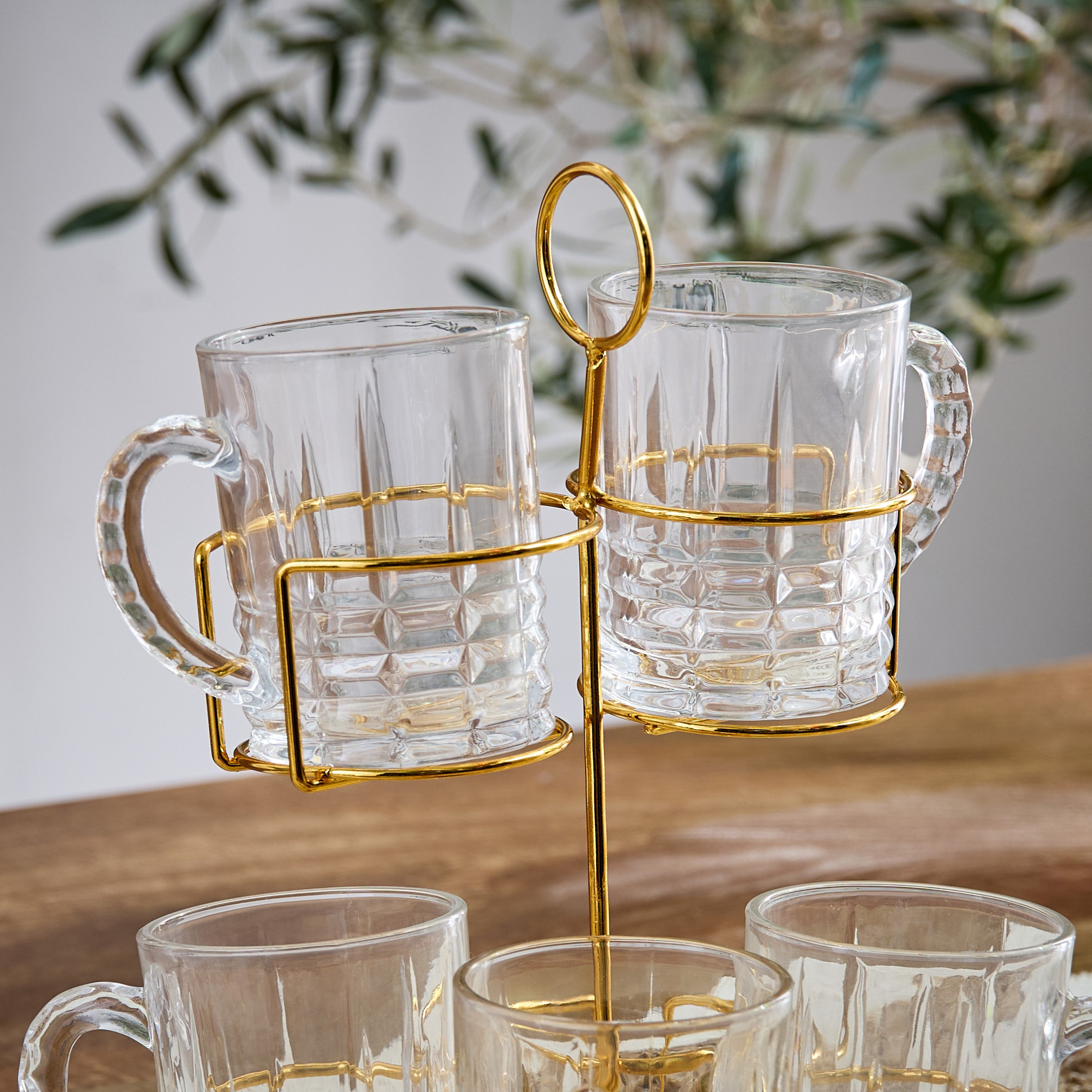 طقم مجّات زجاج 6 قطع مع حامل أوركيد - 200 مل-hbxhomeware-diningandtabletop-coffeeandteasets-image-4