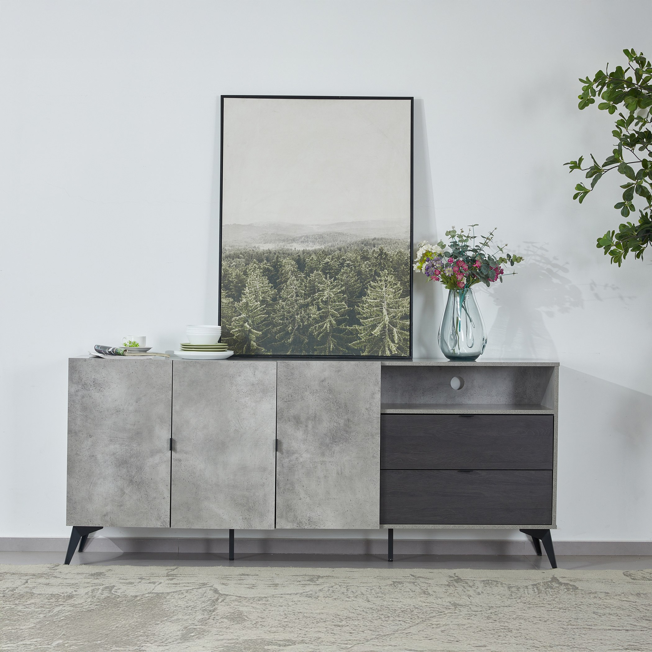 Saligos 3-Door 2-Drawer High TV Unit and Sideboard for TV's upto 82 inches-hbxfurniture-diningroom-buffetsandsideboards-image-1