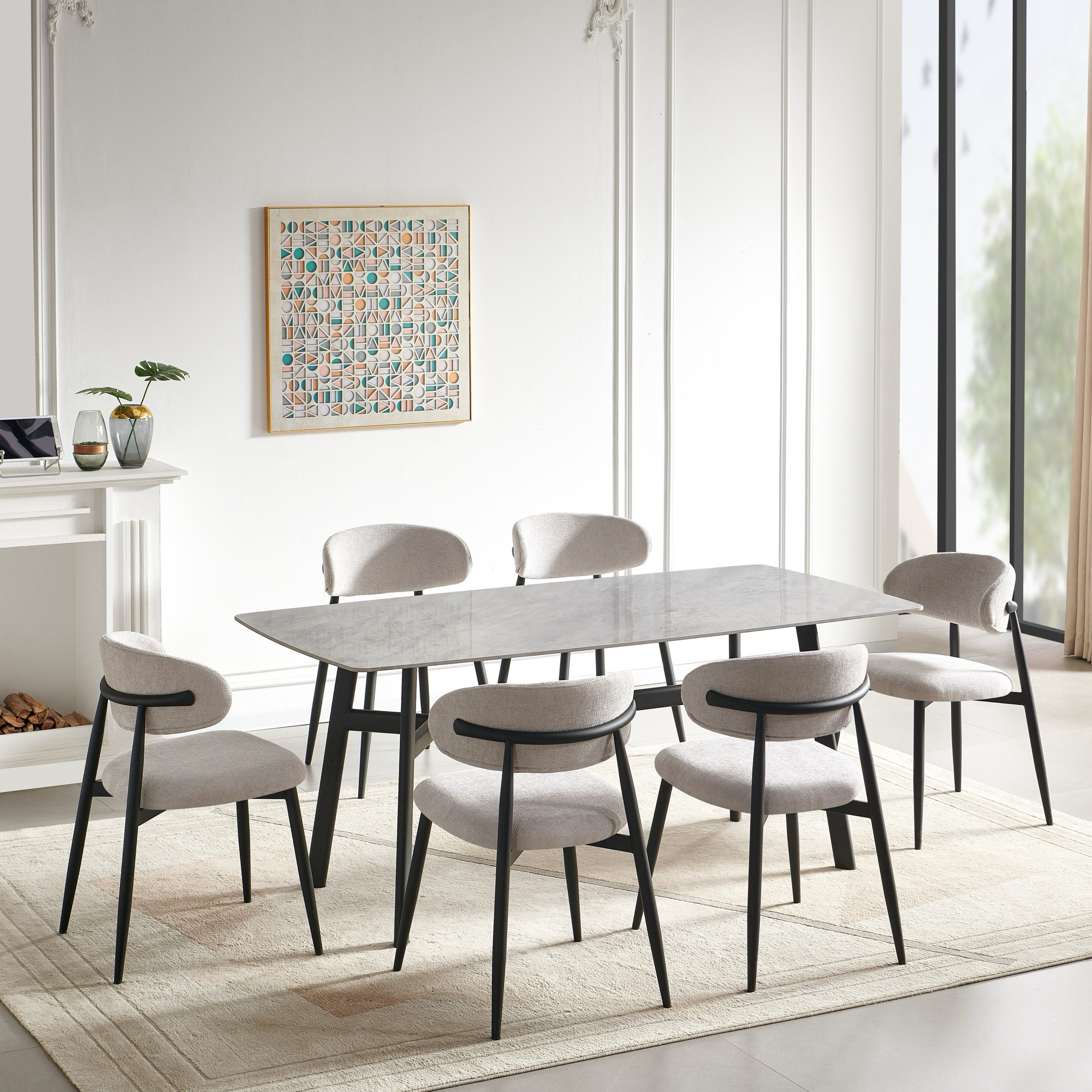 طاولة سفرة من الحجر المبلد لـ6 مقاعد من بيتون-hbxfurniture-diningtablesandsets-diningsets-sixseater-image-1
