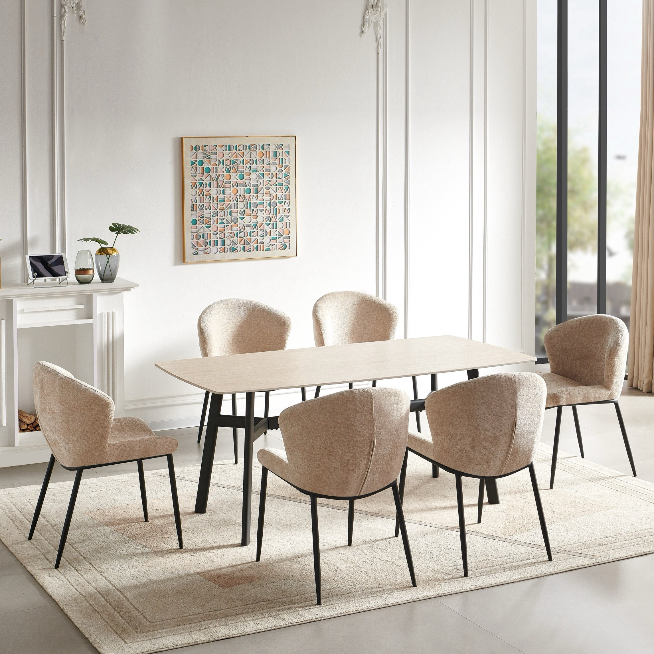 طقم طاولة سفرة من الحجر الملبد بـ6 مقاعد من ستيلا-hbxfurniture-diningtablesandsets-diningsets-sixseater-image-1