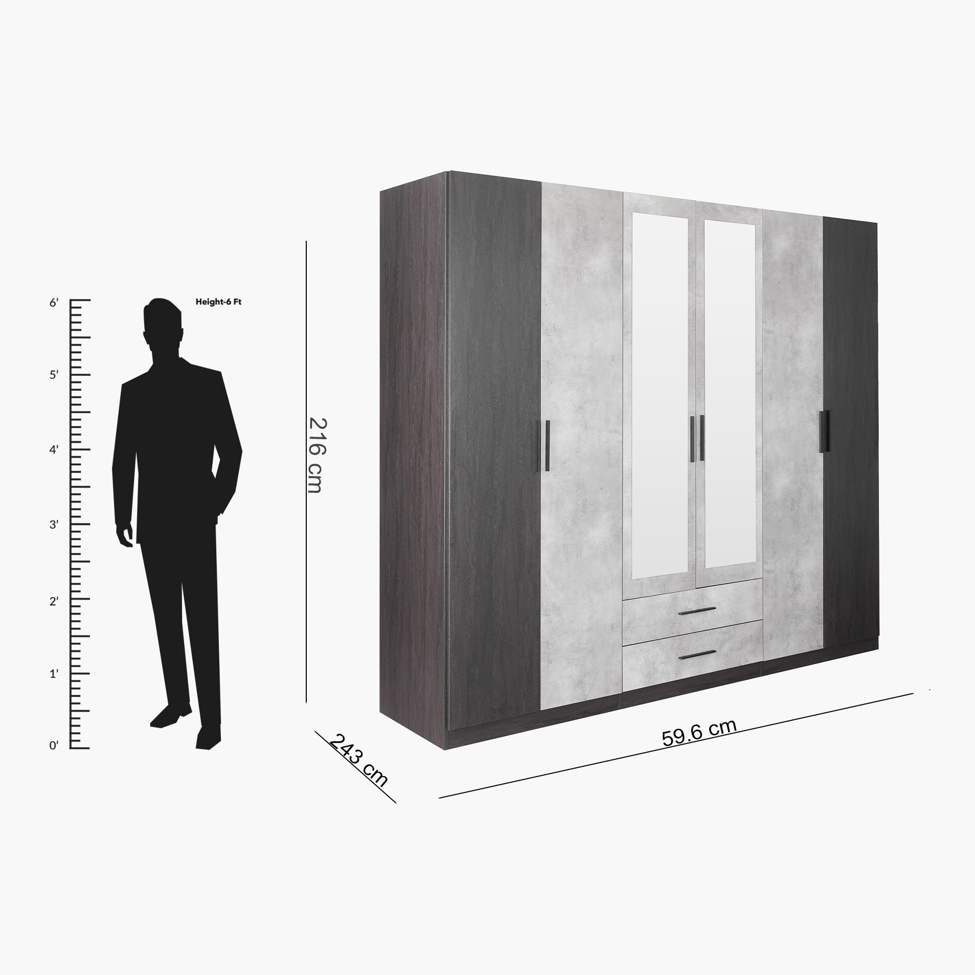 Scott 6-Door Wardrobe with Drawers and Mirror-hbxfurniture-wardrobes-image-11