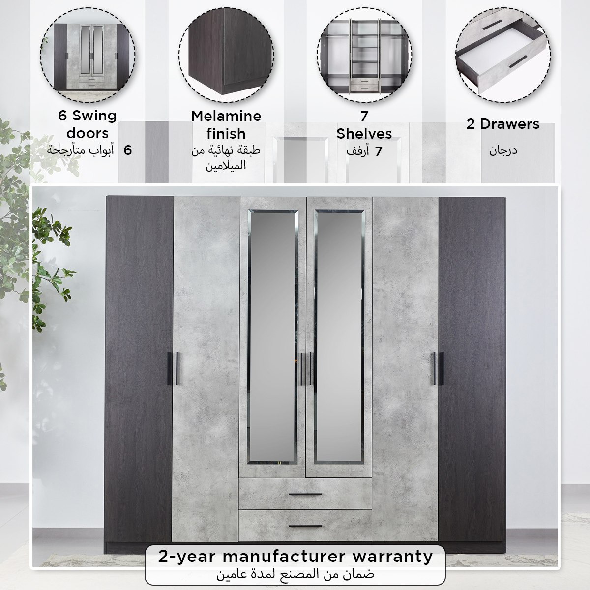 Scott 6-Door Wardrobe with Drawers and Mirror-hbxfurniture-wardrobes-image-9