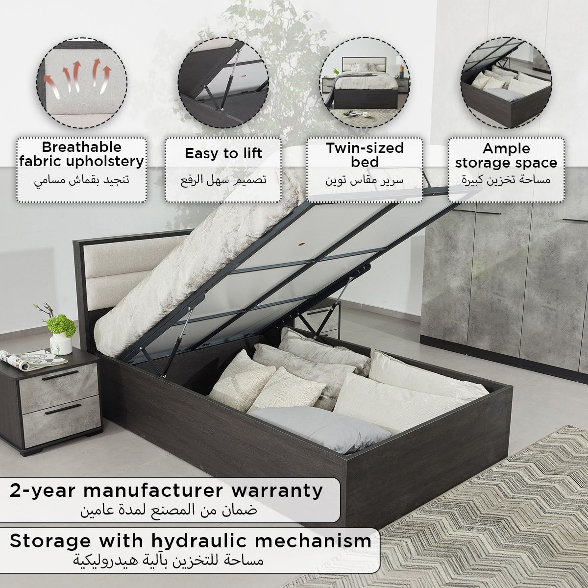Scott Hydraulic Twin Storage Bed - 120x200 cm-hbxbedroom-bedsandbedsets-beds-twin-image-7