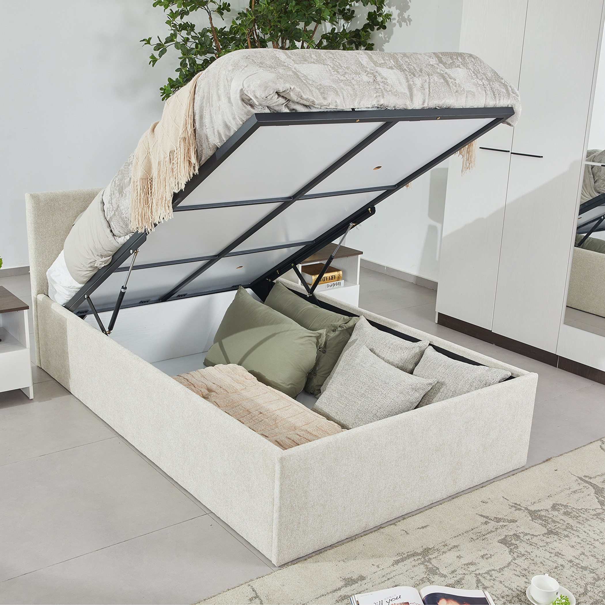 Frankfurt Upholstered Hydraulic Storage Bed - 120x200 cm-hbxbedroom-bedsandbedsets-upholsteredbeds-twin-image-1