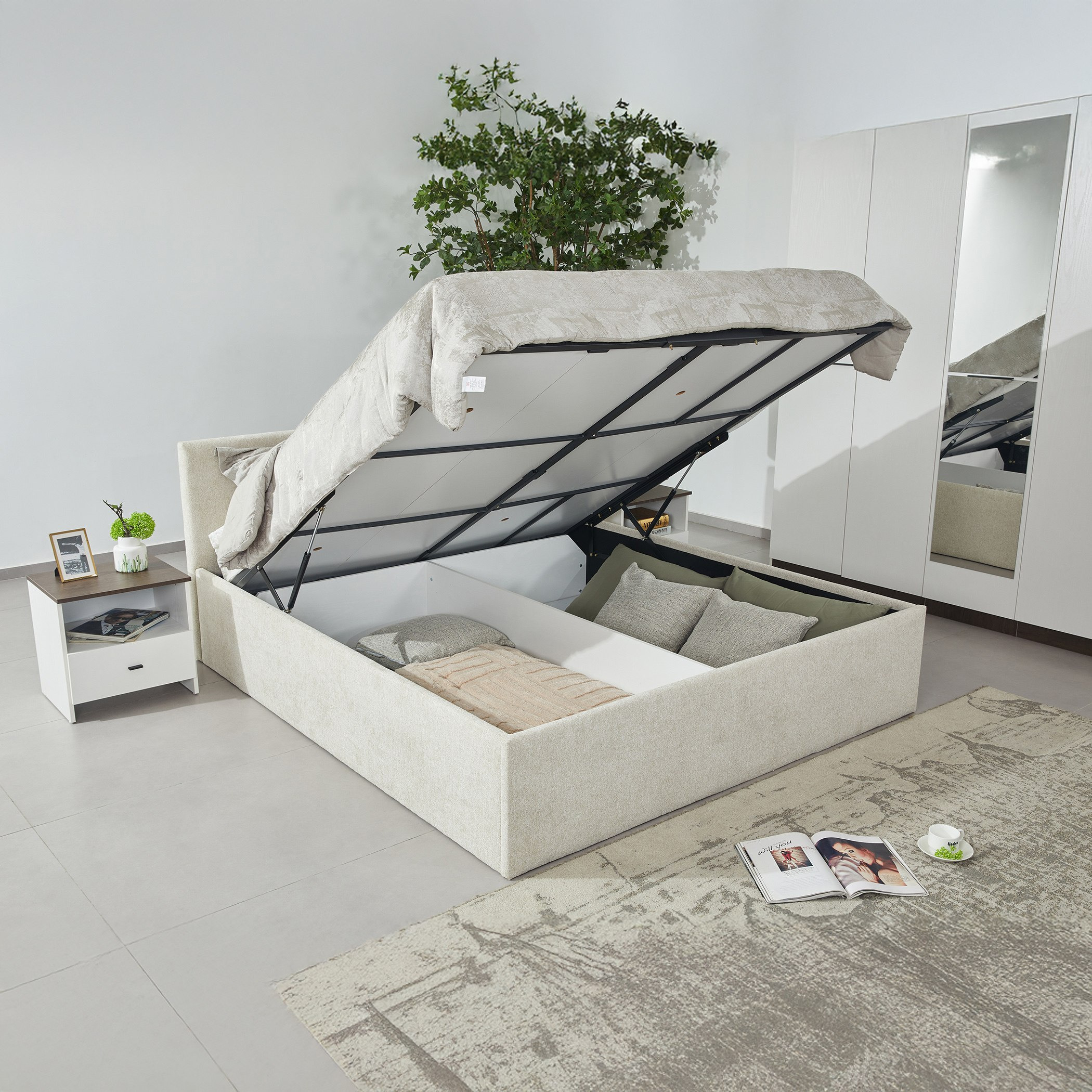 Frankfurt Upholstered Hydraulic Storage King Bed - 180x200 cm-hbxfurniture-bedsandbedsets-beds-king-image-2