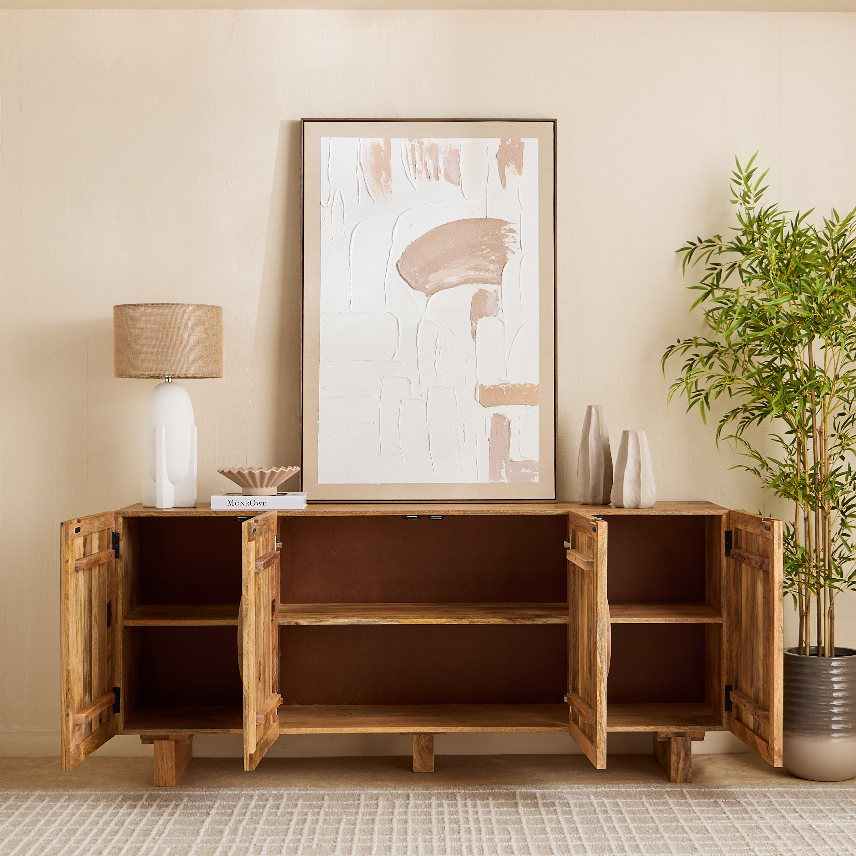 Cavon Fluted Solid Wood 4-Door Sideboard with Rattan-hbxfurniture-diningroom-buffetsandsideboards-image-3