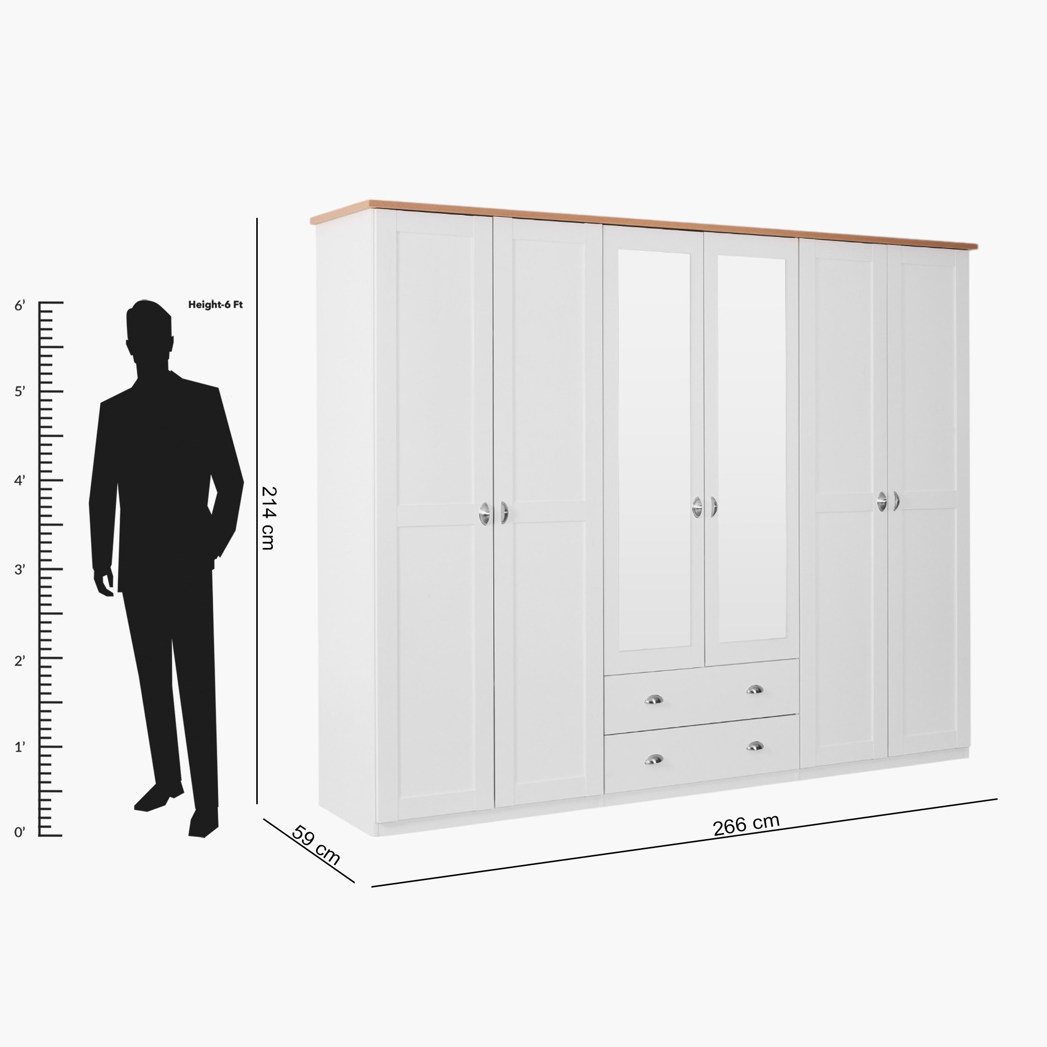 Hampton NXT 6-Door Wardrobe with 2-Drawers and Mirror-hbxfurniture-wardrobes-image-11