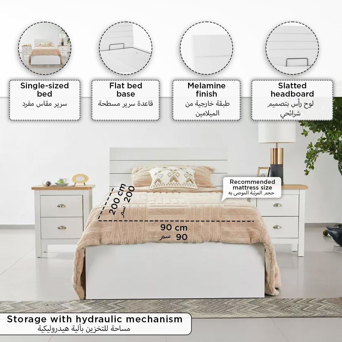 Frankfurt Single Hydraulic Storage Bed - 90x200 cm-hbxfurniture-bedsandbedsets-beds-single-image-10
