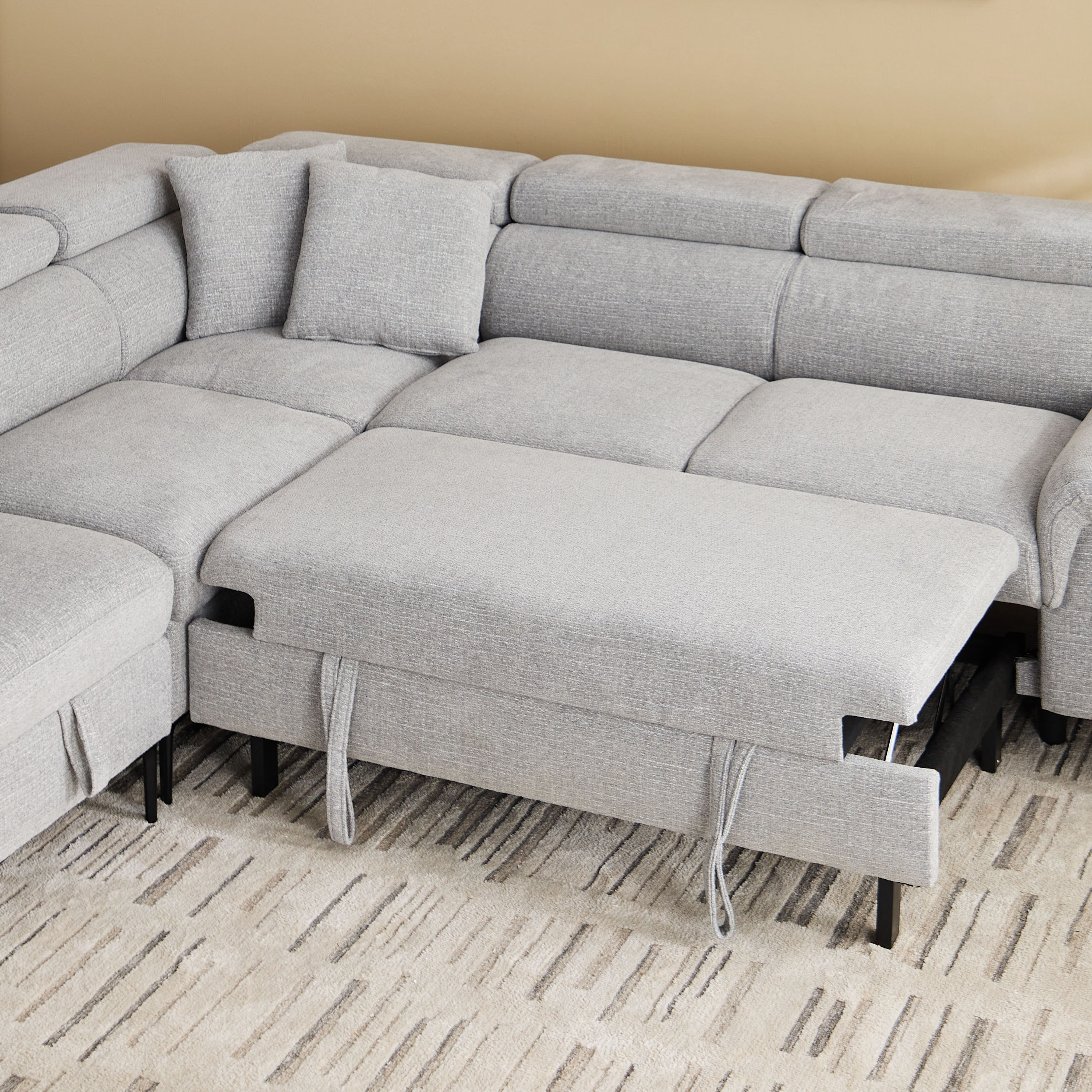 كنبة سرير ركنية يسار 5 مقاعد قماش ووسادتين ومقعد بوحدة تخزين - بافيا-hbxfurniture-sofasandarmchairs-sofabeds-image-11