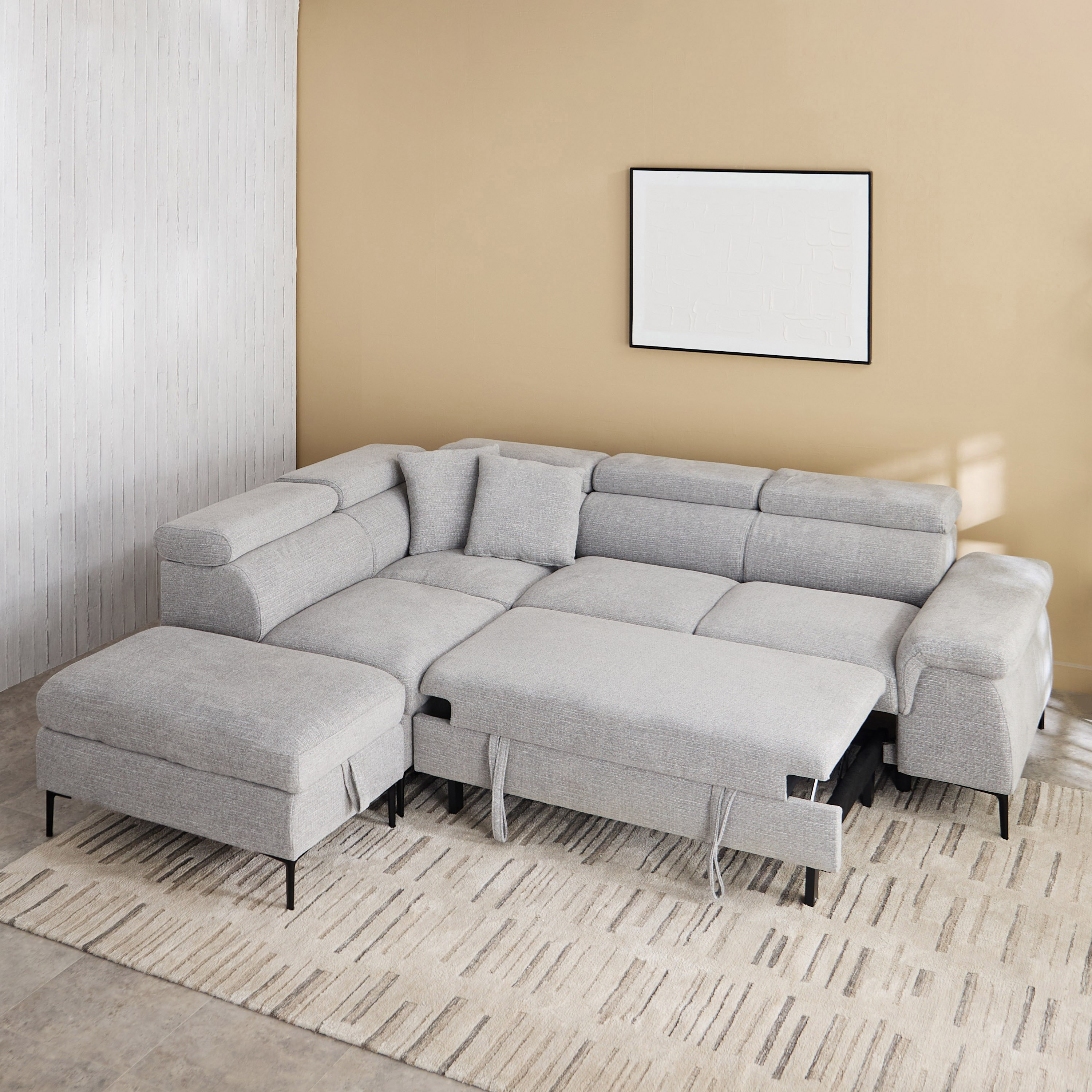 كنبة سرير ركنية يسار 5 مقاعد قماش ووسادتين ومقعد بوحدة تخزين - بافيا-hbxfurniture-sofasandarmchairs-sofabeds-image-2