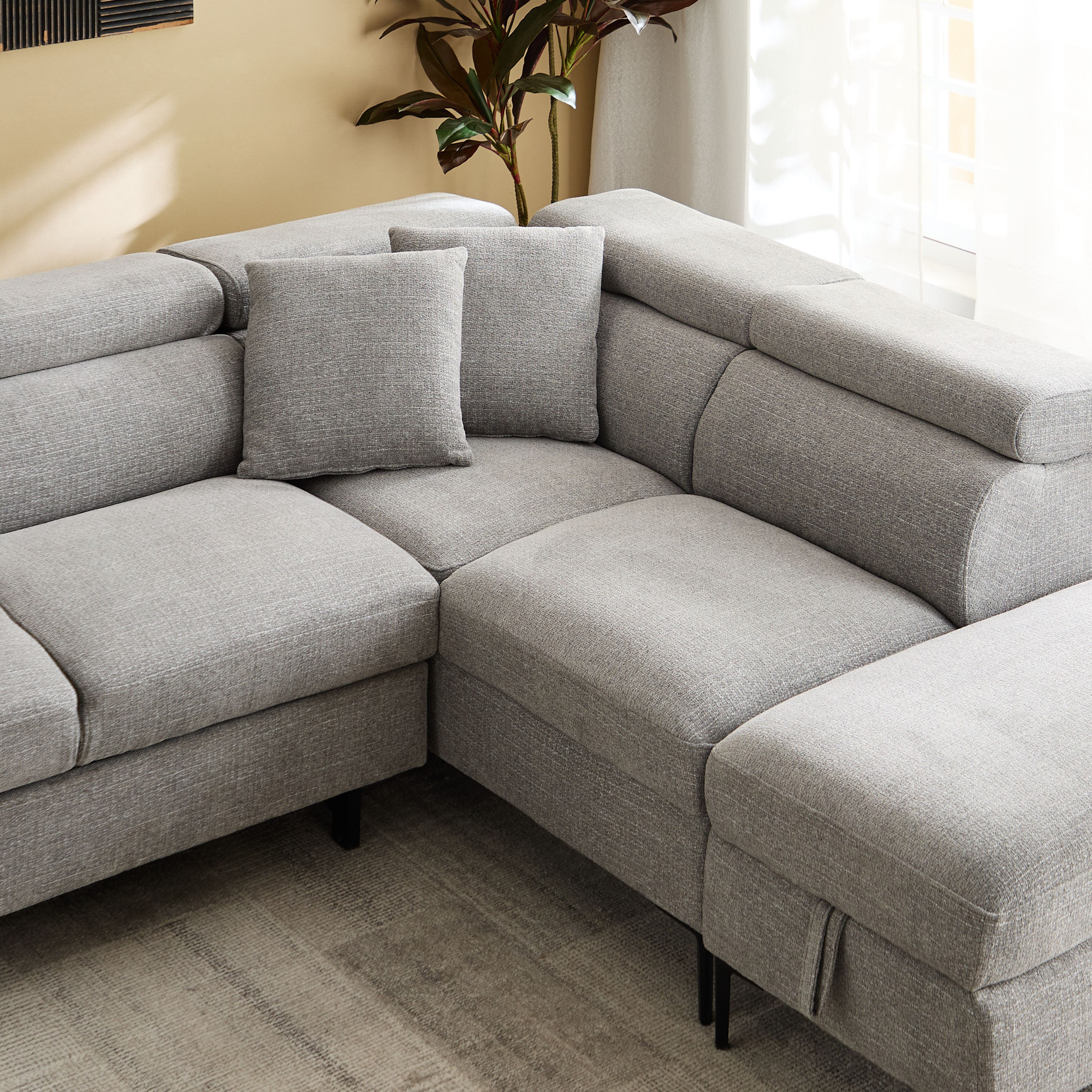 كنبة سرير ركنية يمين 5 مقاعد قماش ووسادتين ومقعد بوحدة تخزين - بافيا-hbxfurniture-sofasandarmchairs-sofabeds-image-10