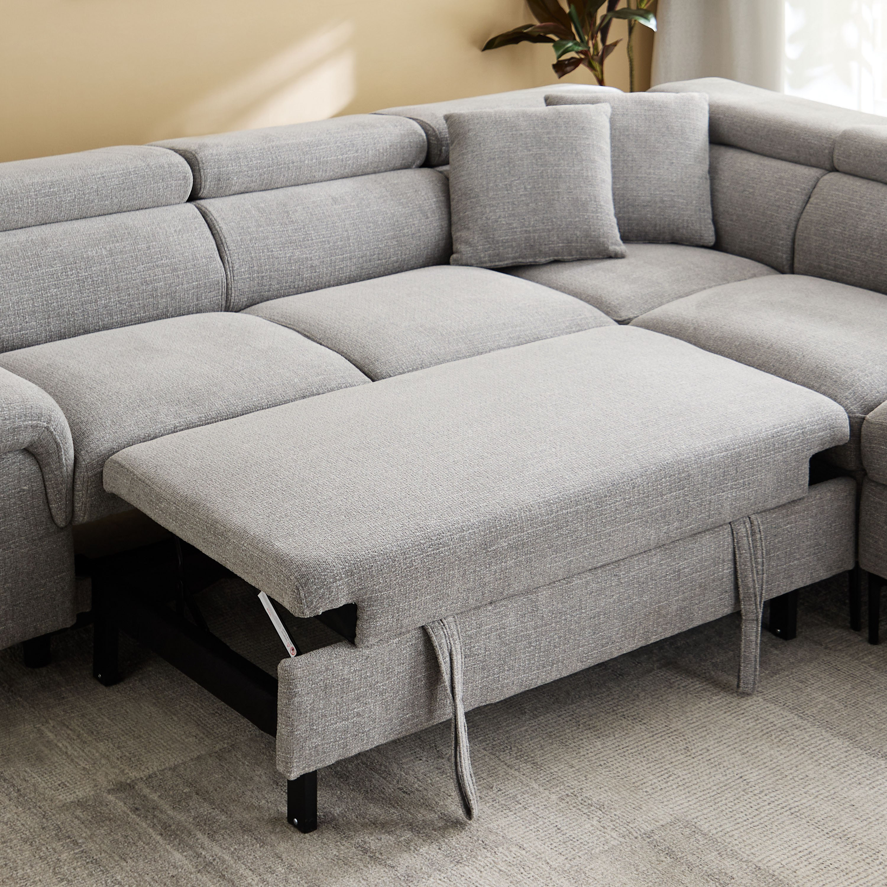 كنبة سرير ركنية يمين 5 مقاعد قماش ووسادتين ومقعد بوحدة تخزين - بافيا-hbxfurniture-sofasandarmchairs-sofabeds-image-11