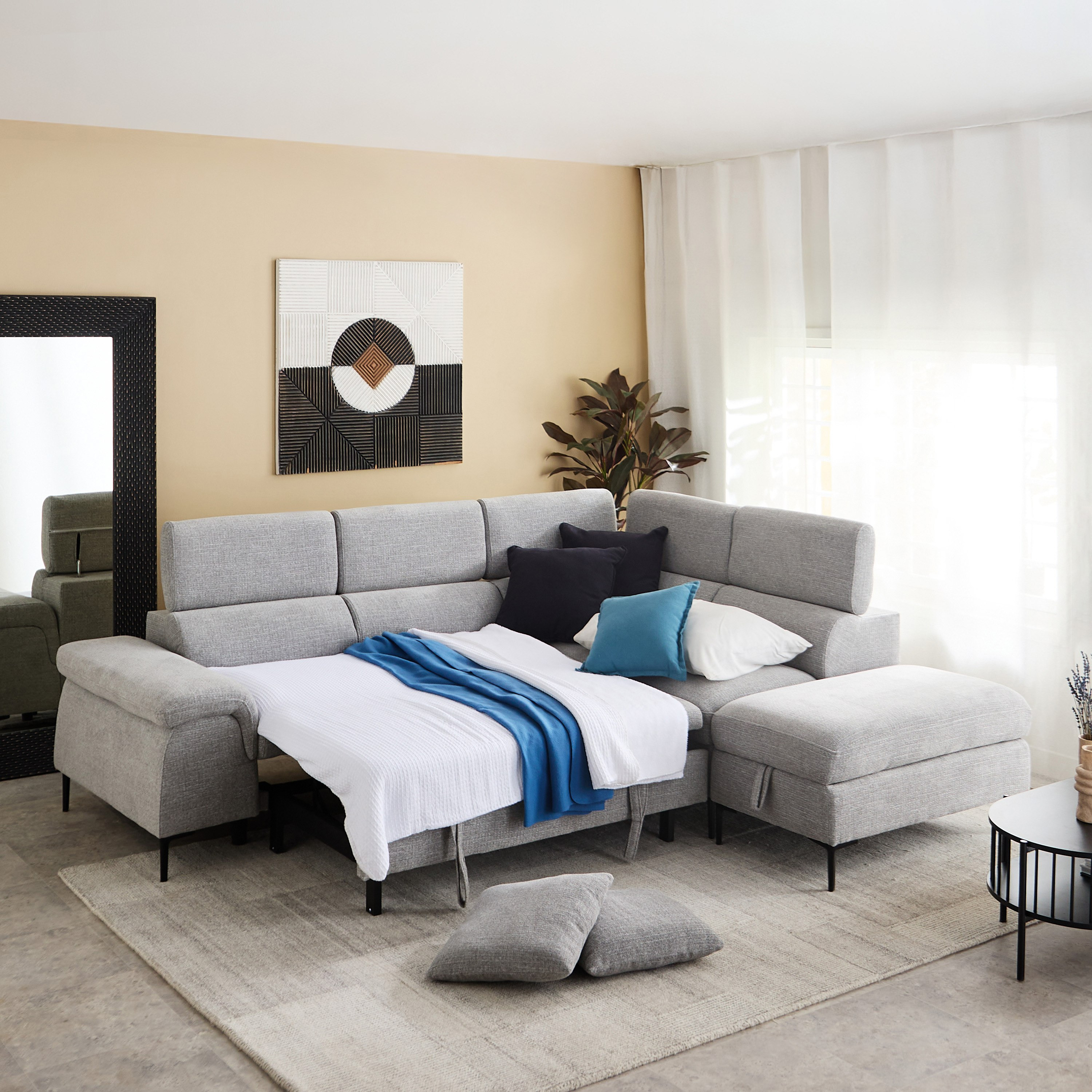 كنبة سرير ركنية يمين 5 مقاعد قماش ووسادتين ومقعد بوحدة تخزين - بافيا-hbxfurniture-sofasandarmchairs-sofabeds-image-17