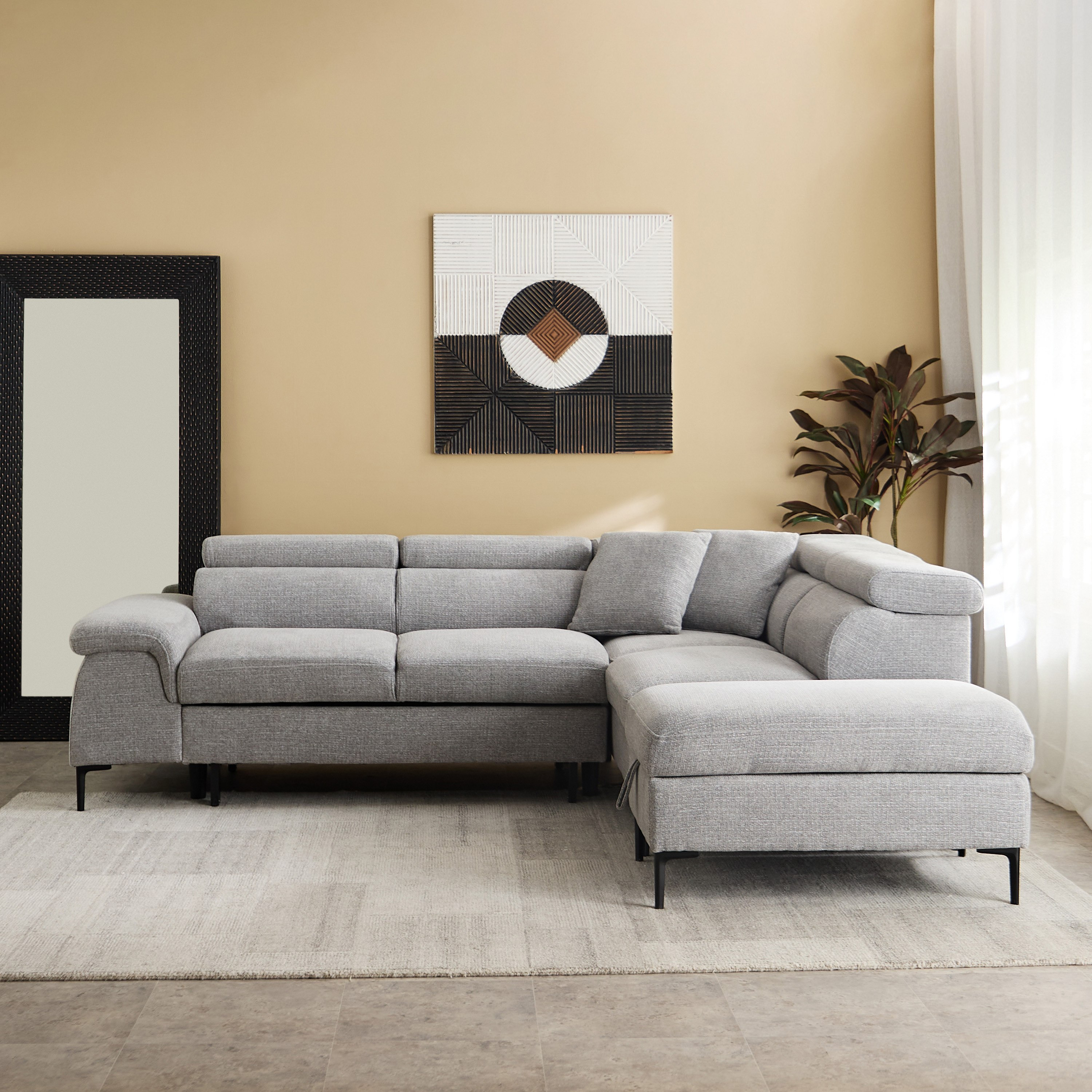 كنبة سرير ركنية يمين 5 مقاعد قماش ووسادتين ومقعد بوحدة تخزين - بافيا-hbxfurniture-sofasandarmchairs-sofabeds-image-3