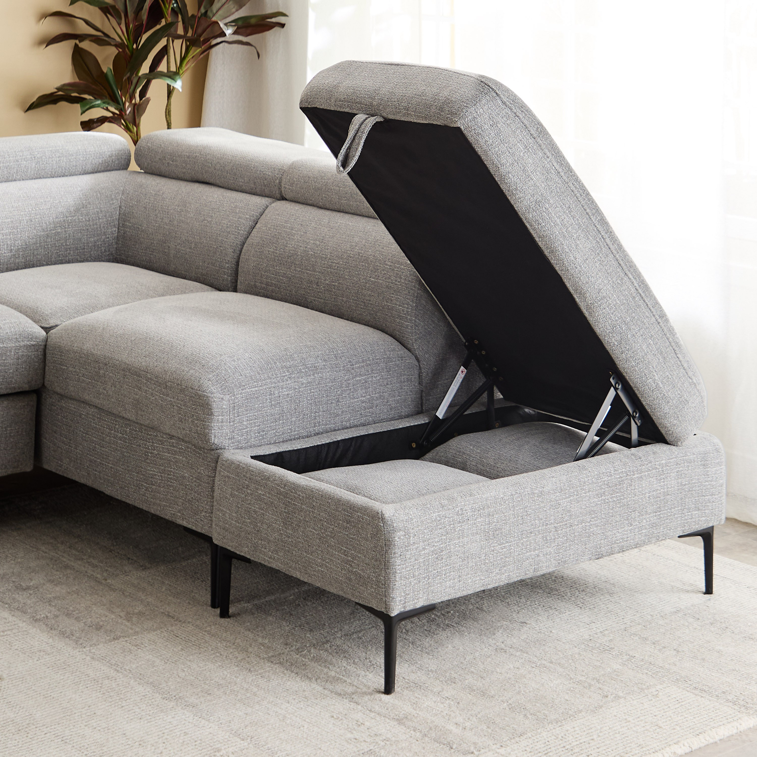 كنبة سرير ركنية يمين 5 مقاعد قماش ووسادتين ومقعد بوحدة تخزين - بافيا-hbxfurniture-sofasandarmchairs-sofabeds-image-5