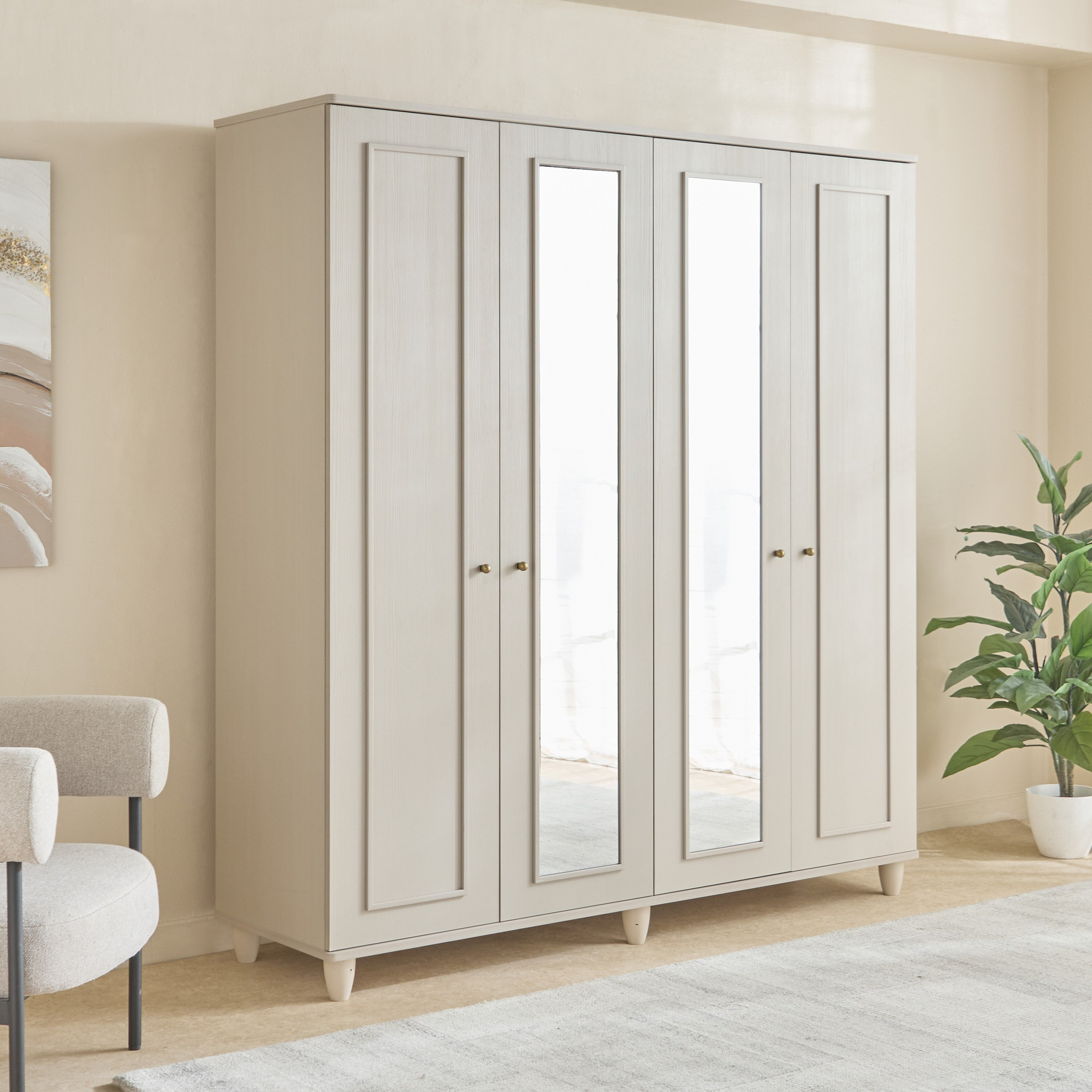 Bergenz 4-Door Wardobe with Mirror-hbxfurniture-wardrobes-image-1