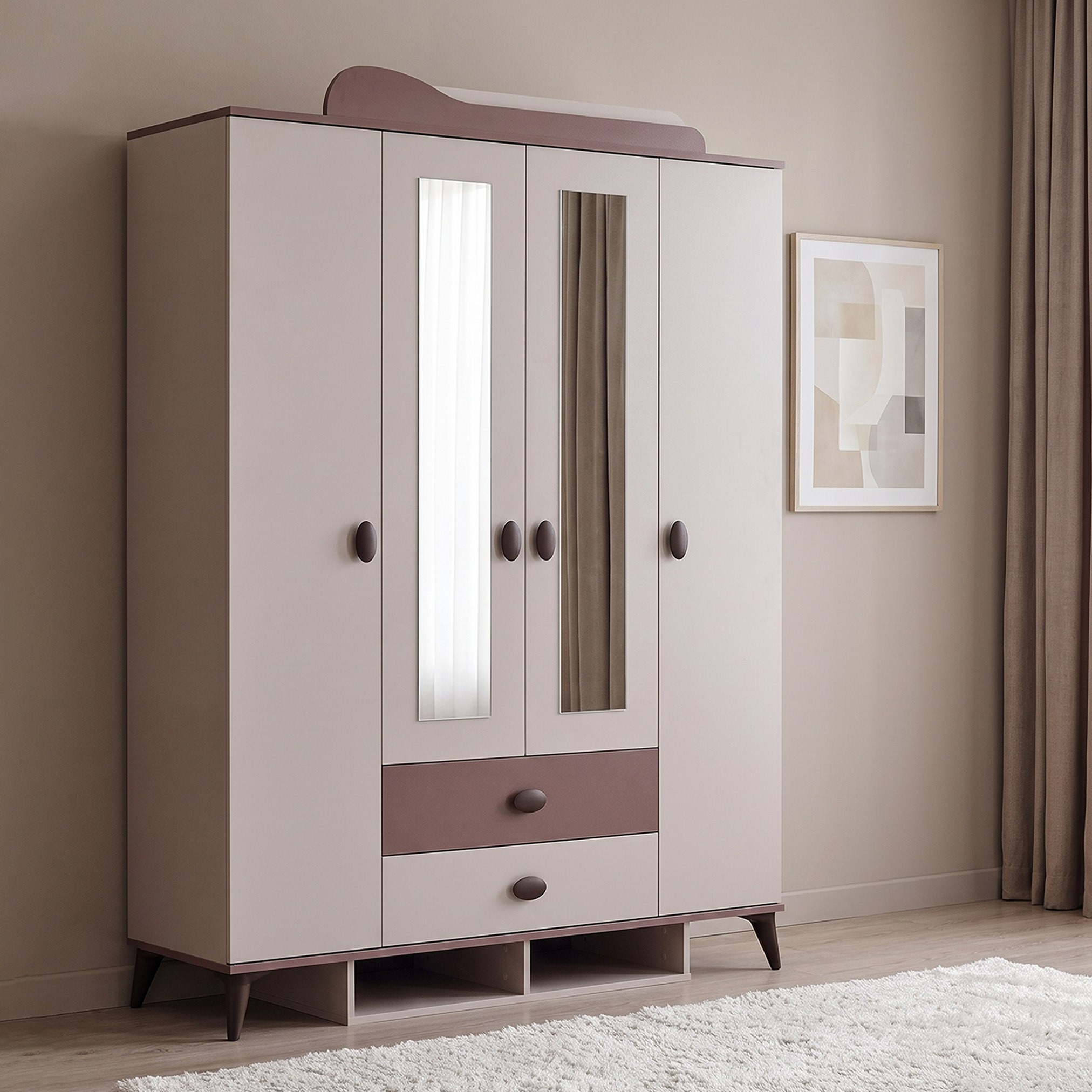 Maybelle 4-Door Wardrobe with 2 Drawers and 2 Mirrors-hbxfurniture-wardrobes-image-2