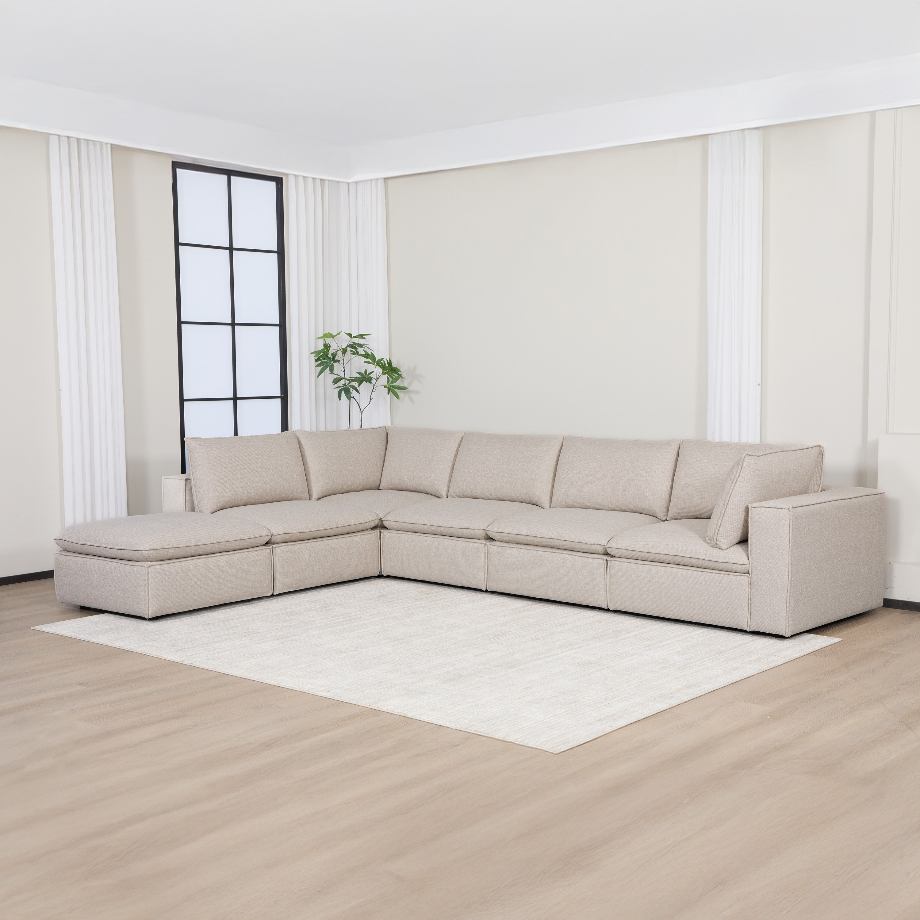 كنبة ركنية قماش 6 مقاعد مع وسادة ظهر من أوماها-hbxlivingroom-sofasandarmchairs-cornersofas-image-1
