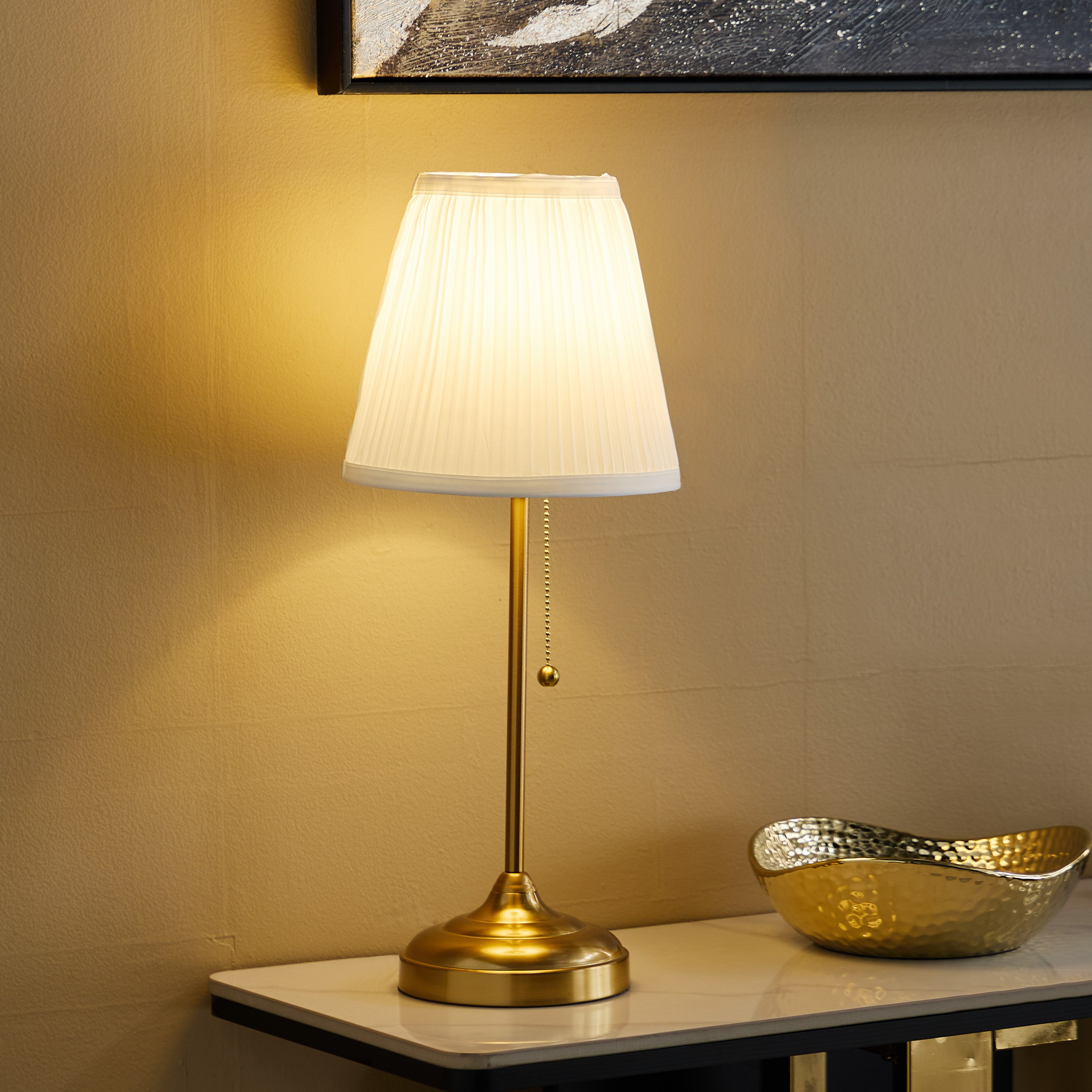 مصباح طاولة معدن بمفتاح سلسلة وغطاء مطوّق من رولينز كاسكي - 22×55 سم-hbxbedroom-lighting-tablelamps-image-2