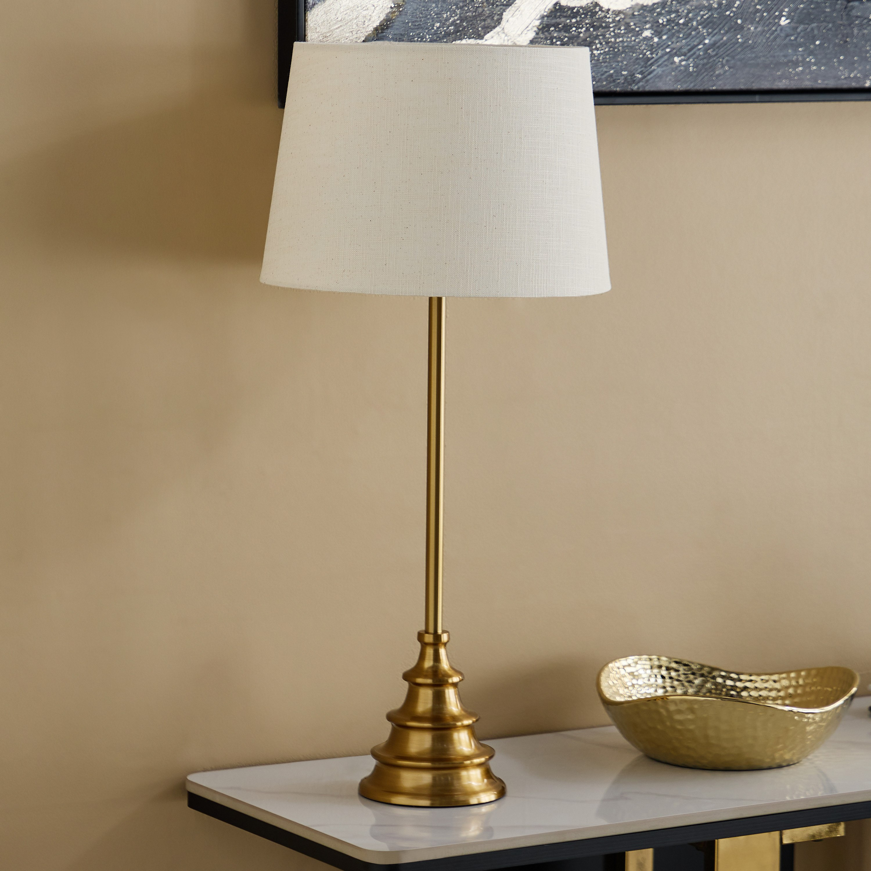 Rollins Caskey Metal Table Lamp with Linen Shade - 30x65 cm-hbxbedroom-lighting-tablelamps-image-1