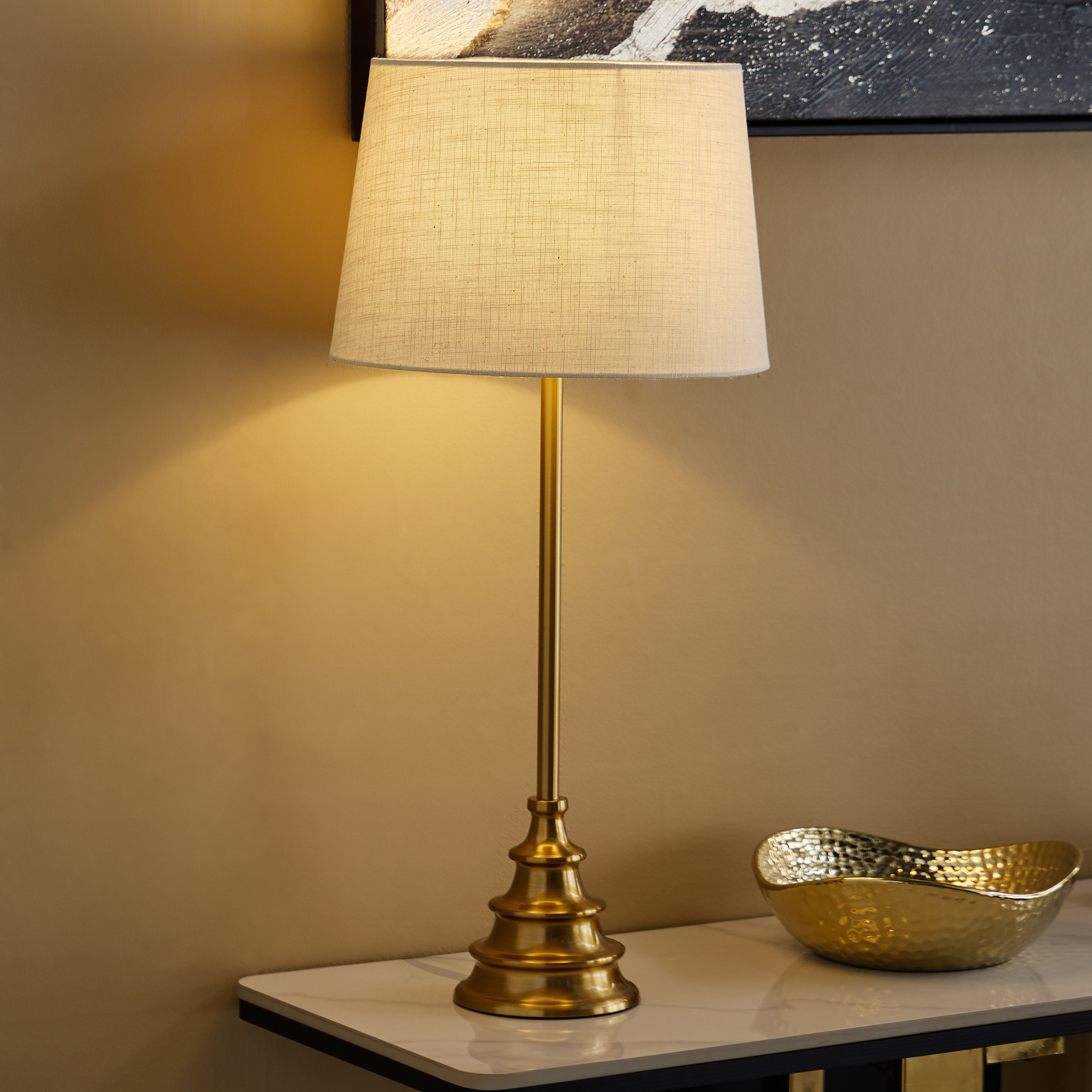 Rollins Caskey Metal Table Lamp with Linen Shade - 30x65 cm-hbxbedroom-lighting-tablelamps-image-2