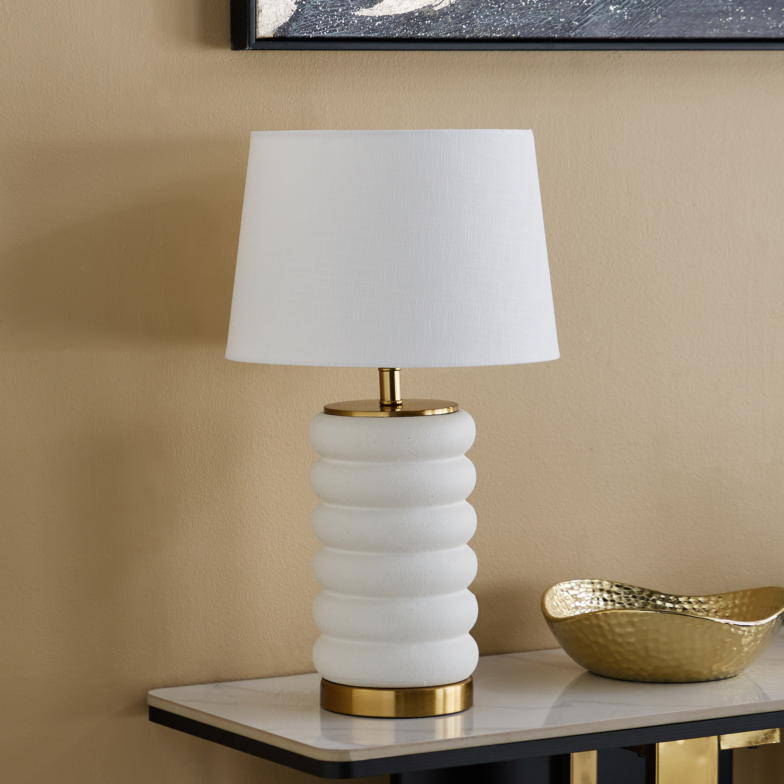 مصباح طاولة سيراميك بغطاء من الكتّان من رولينز كاسكي - 30×51 سم-hbxbedroom-lighting-tablelamps-image-1