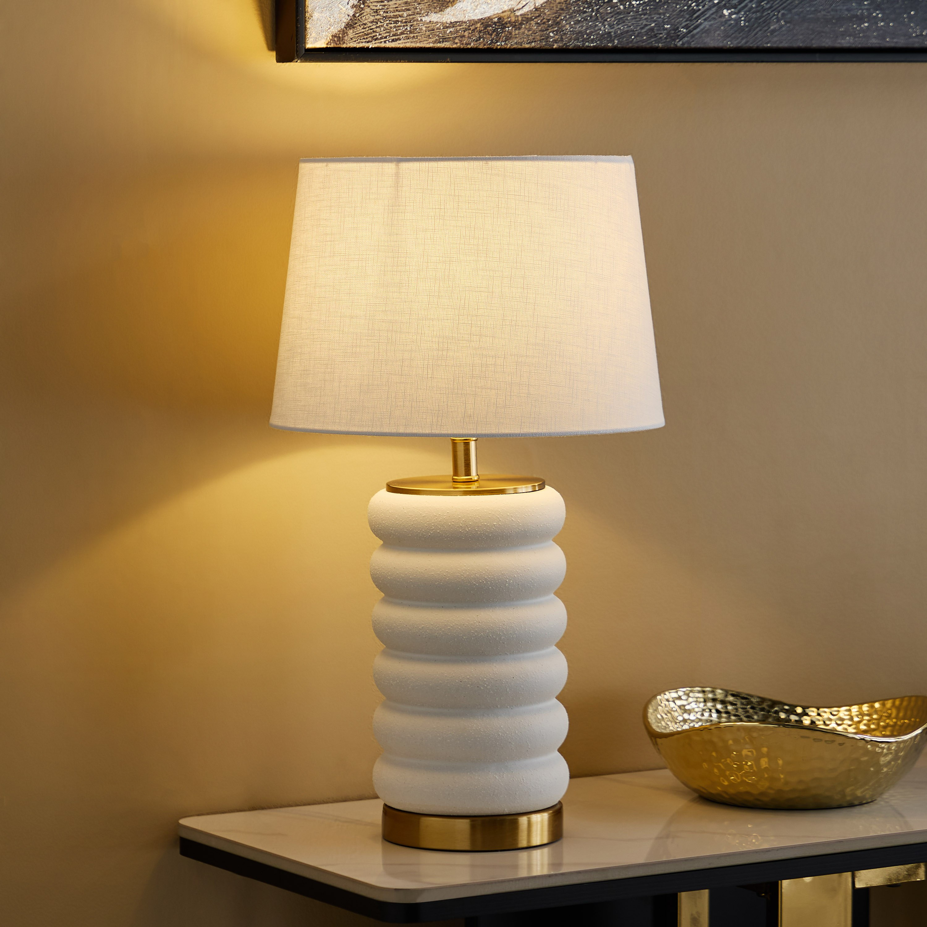 مصباح طاولة سيراميك بغطاء من الكتّان من رولينز كاسكي - 30×51 سم-hbxbedroom-lighting-tablelamps-image-2