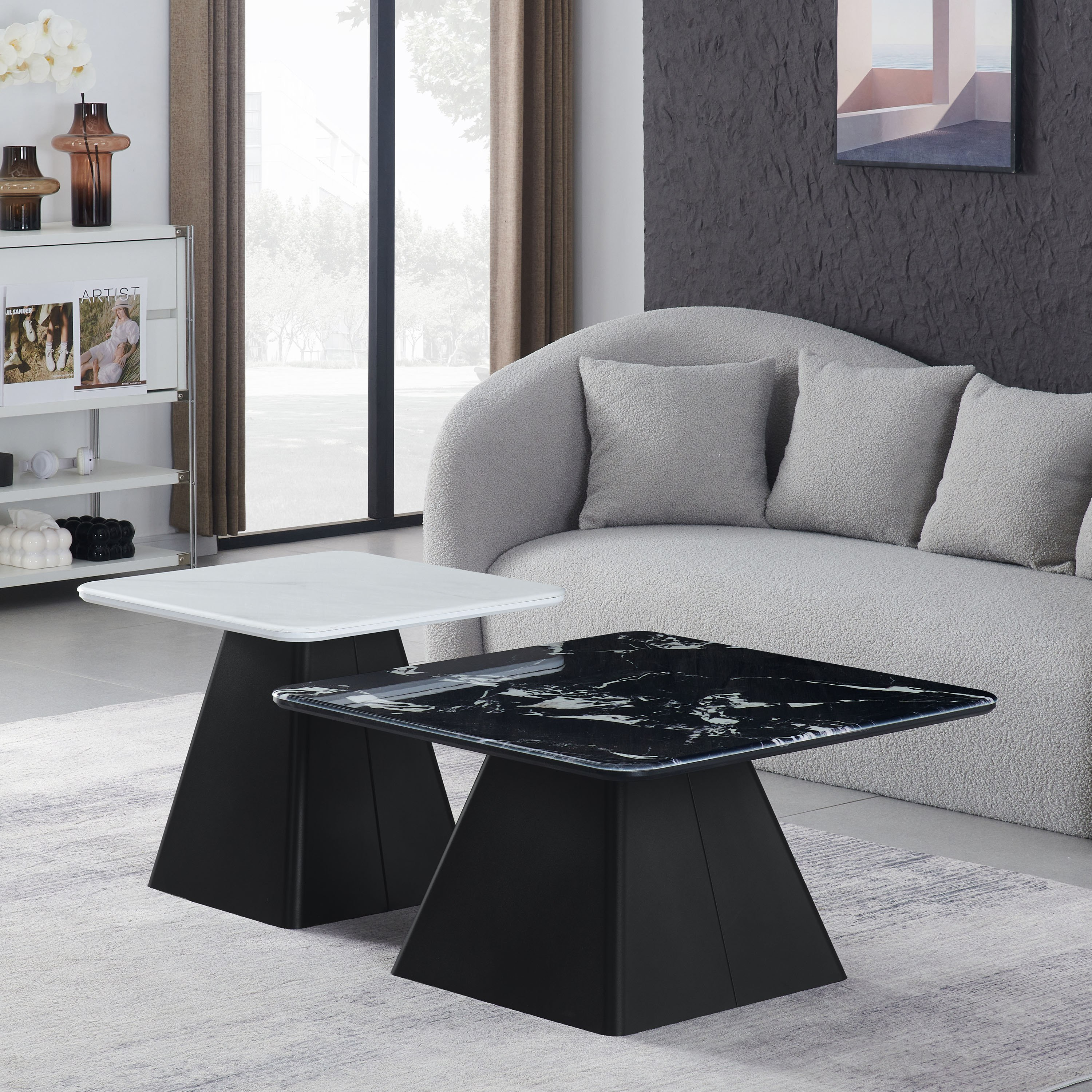 Viscus Marble Finish Stone Top Coffee Table - Set of 2-hbxlivingroom-tablesandstands-coffeetables-image-1
