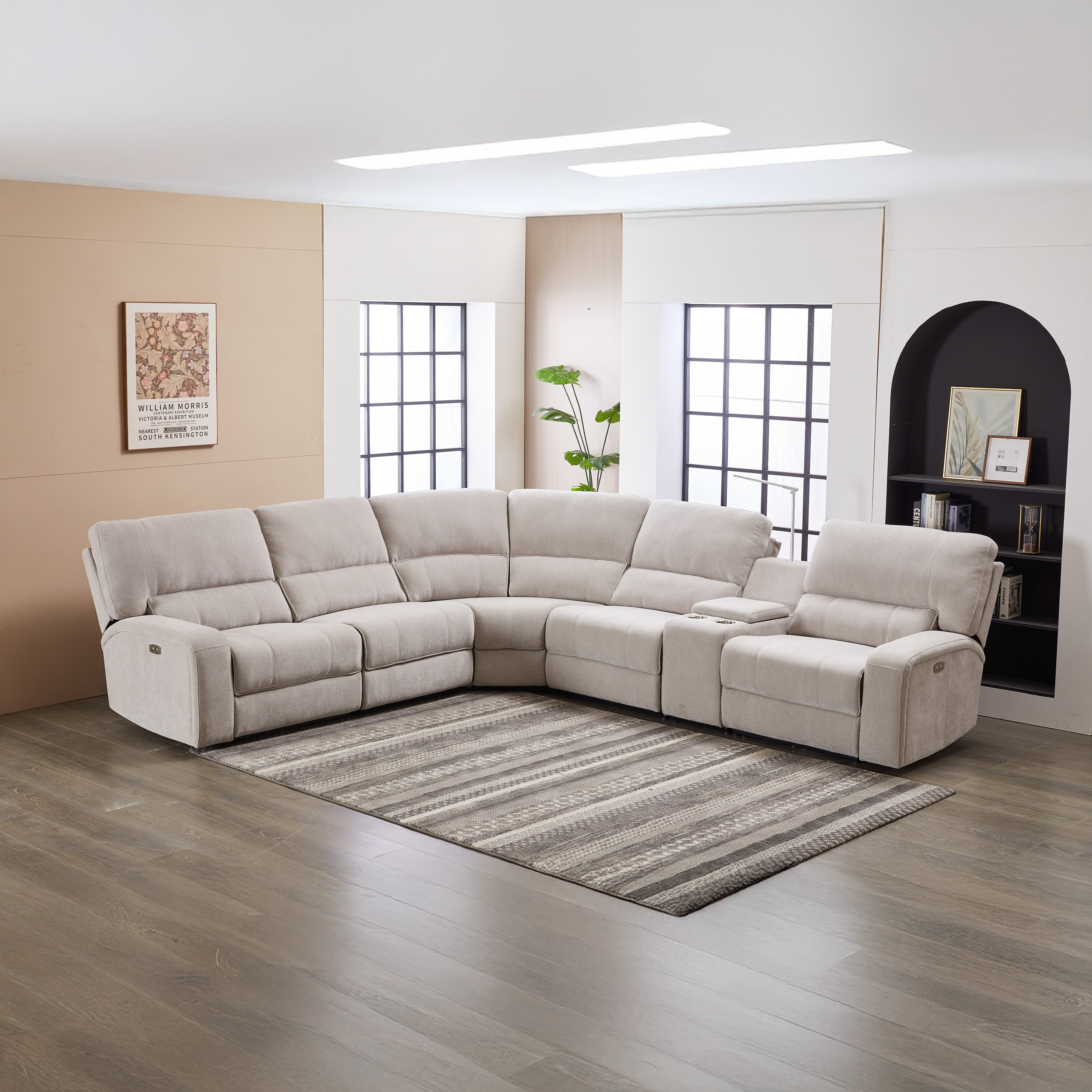 كنبة استرخاء ركنية كهربائية قماش بـ5 مقاعد و2 مقعد استرخاء ومصباح من روما-hbxlivingroom-sofasandarmchairs-cornersofas-image-1