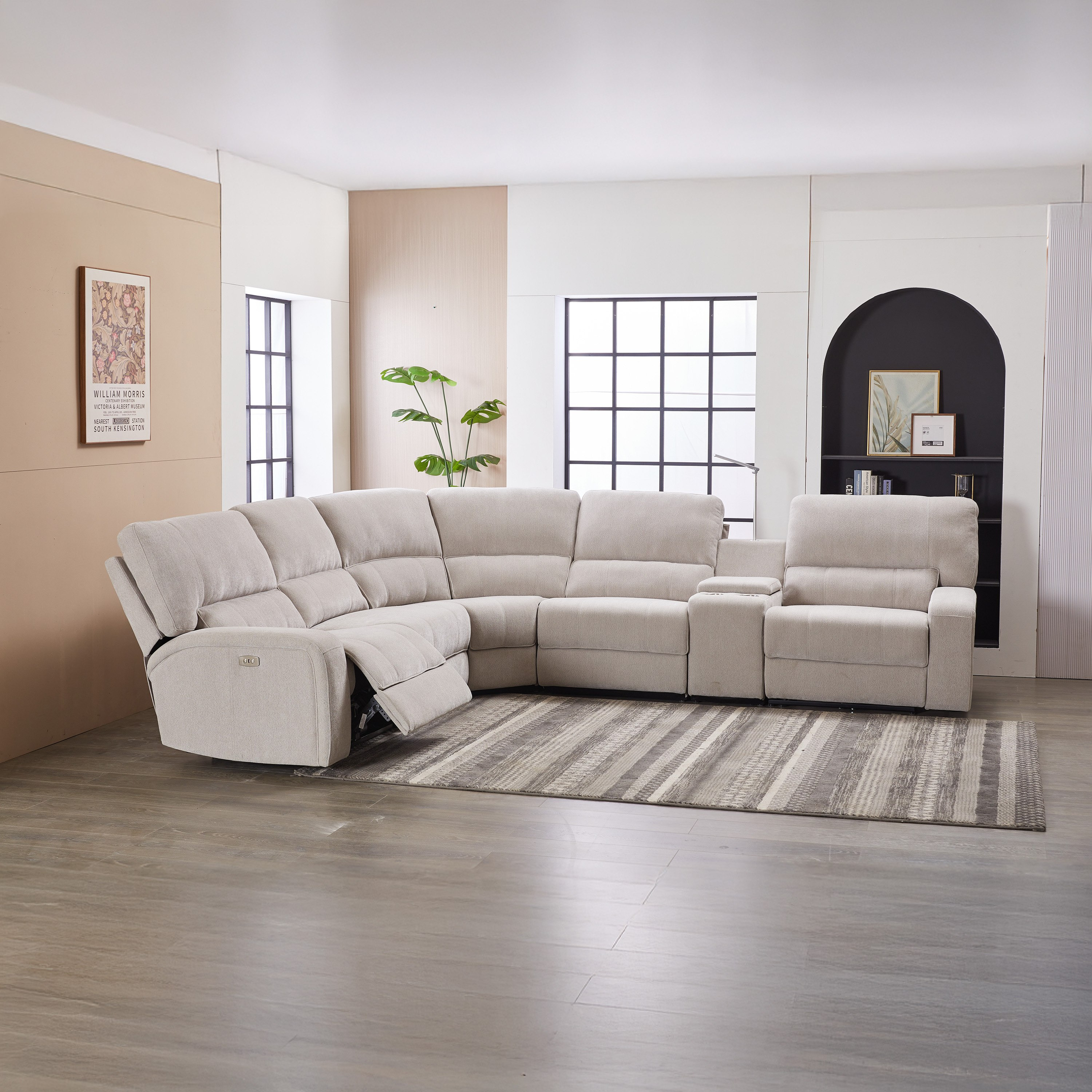 كنبة استرخاء ركنية كهربائية قماش بـ5 مقاعد و2 مقعد استرخاء ومصباح من روما-hbxlivingroom-sofasandarmchairs-cornersofas-image-3