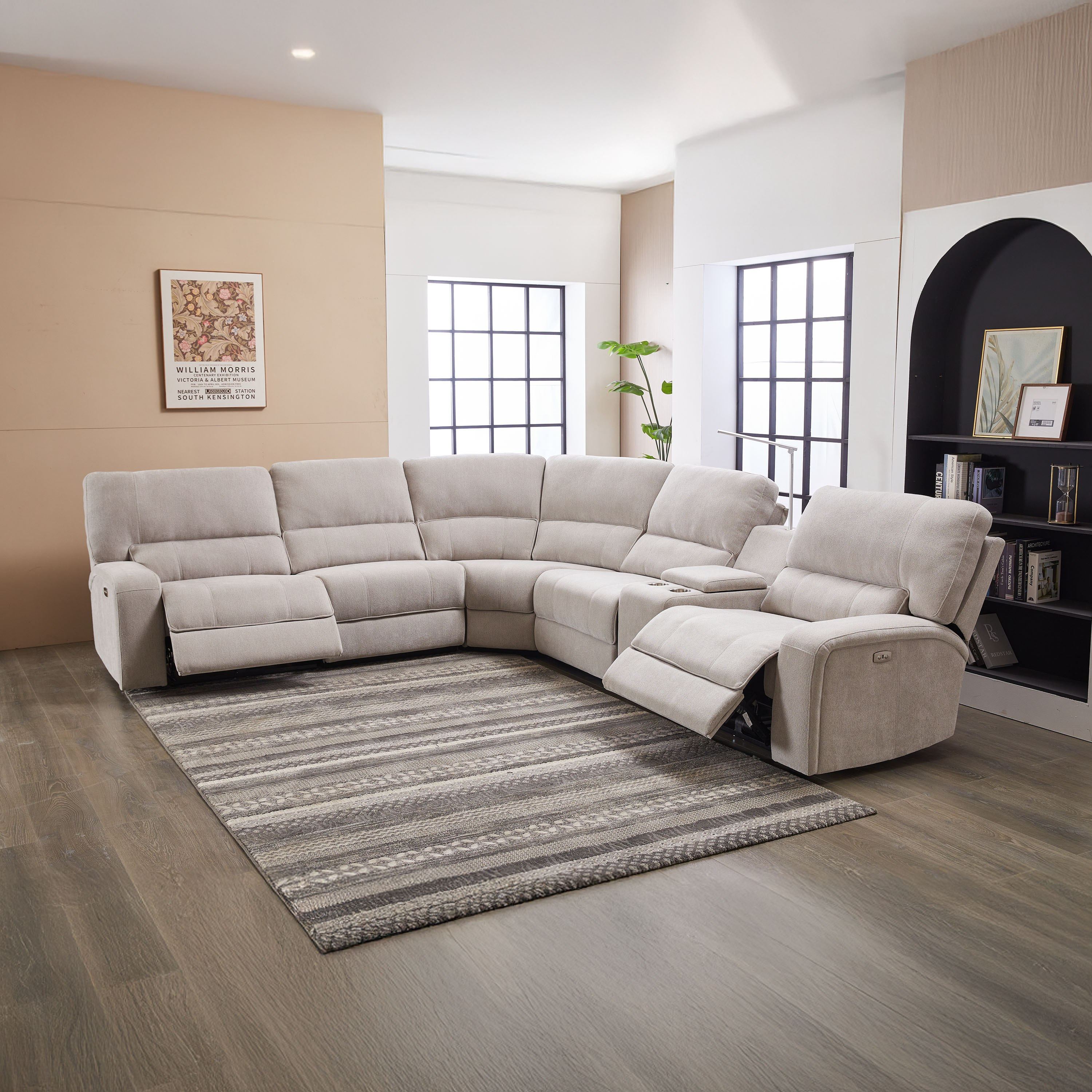 كنبة استرخاء ركنية كهربائية قماش بـ5 مقاعد و2 مقعد استرخاء ومصباح من روما-hbxlivingroom-sofasandarmchairs-cornersofas-image-4