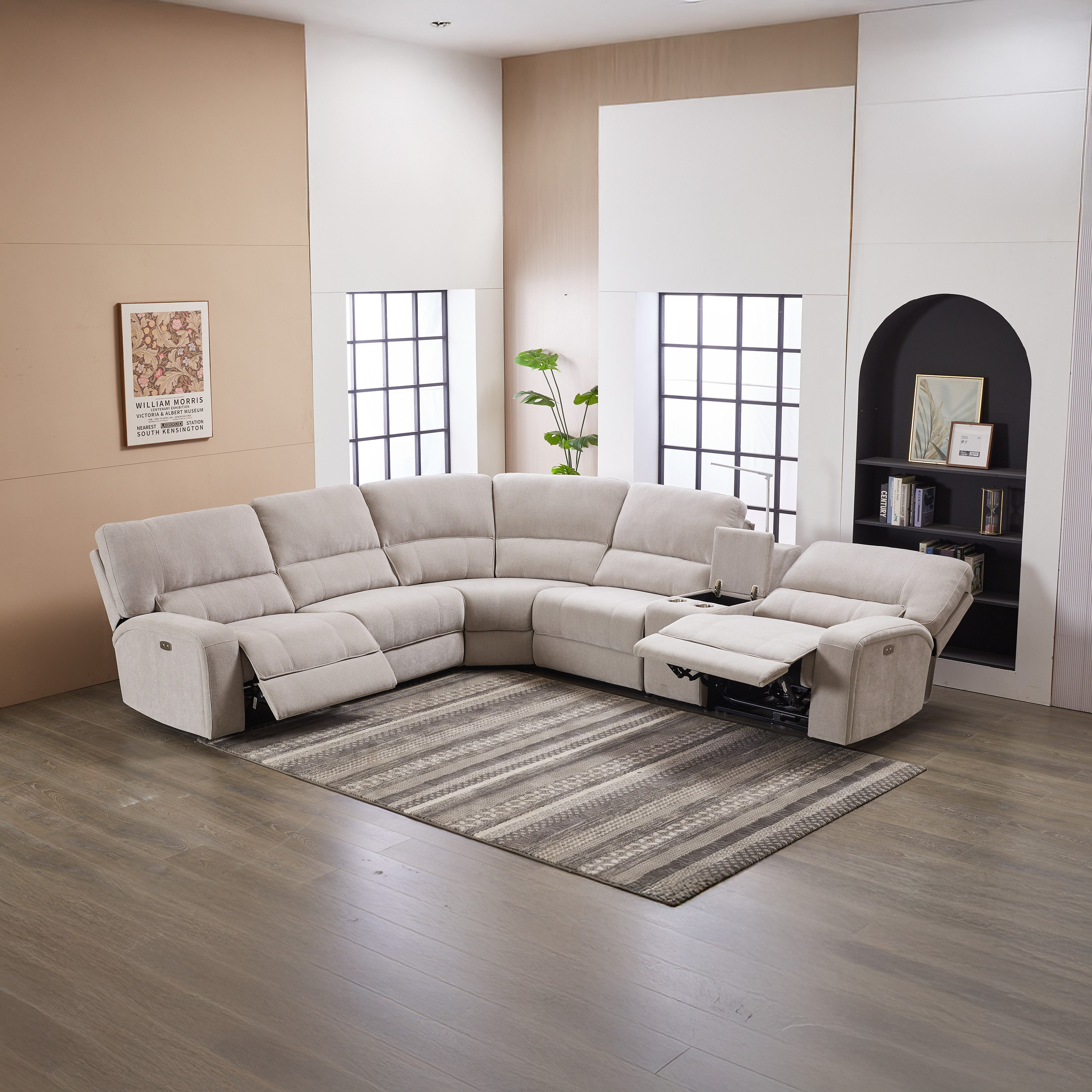 كنبة استرخاء ركنية كهربائية قماش بـ5 مقاعد و2 مقعد استرخاء ومصباح من روما-hbxlivingroom-sofasandarmchairs-cornersofas-image-7