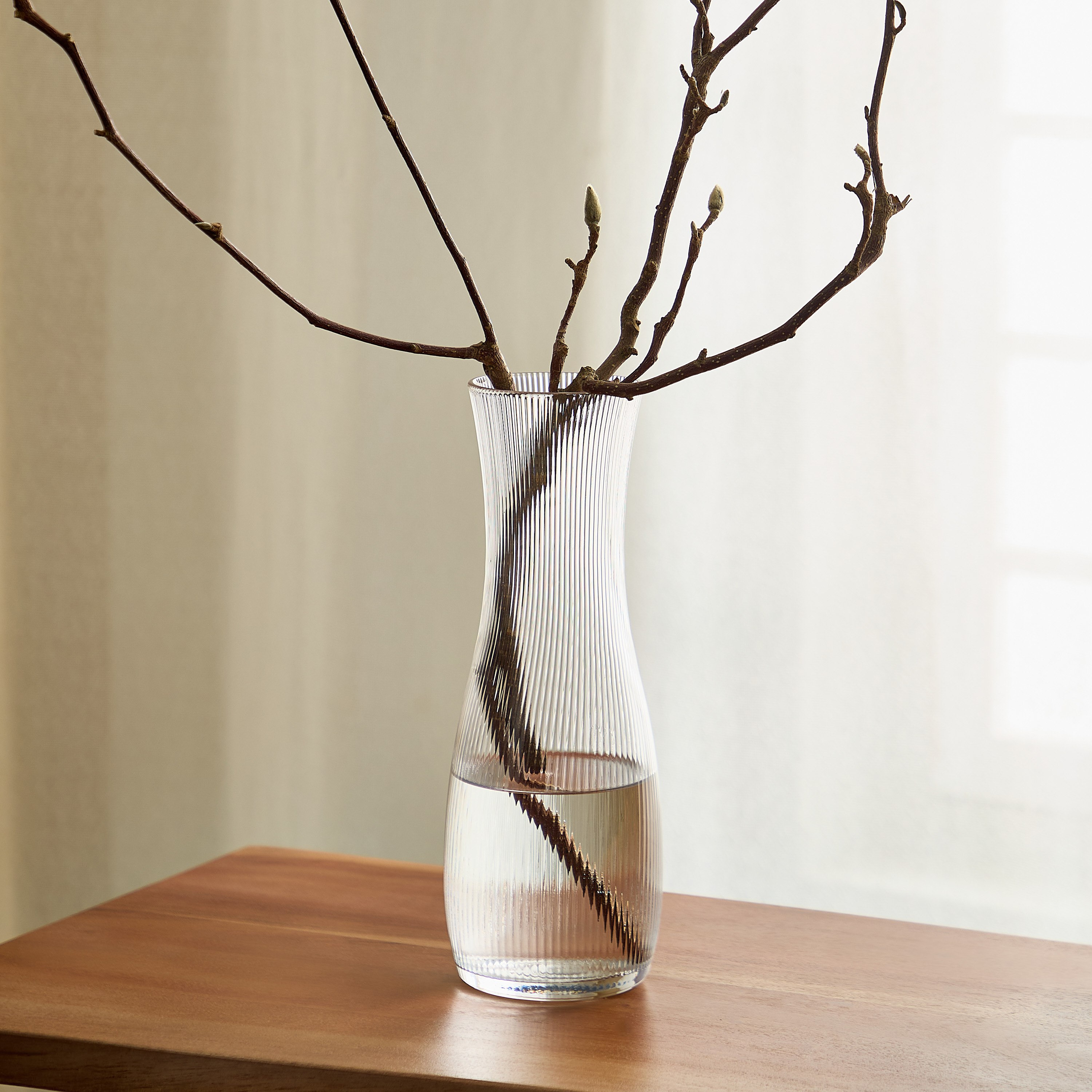 Atlanta Ribbed Clear Glass Vase - 11x30 cm-hbxbedroom-decorandaccessories-vases-image-1